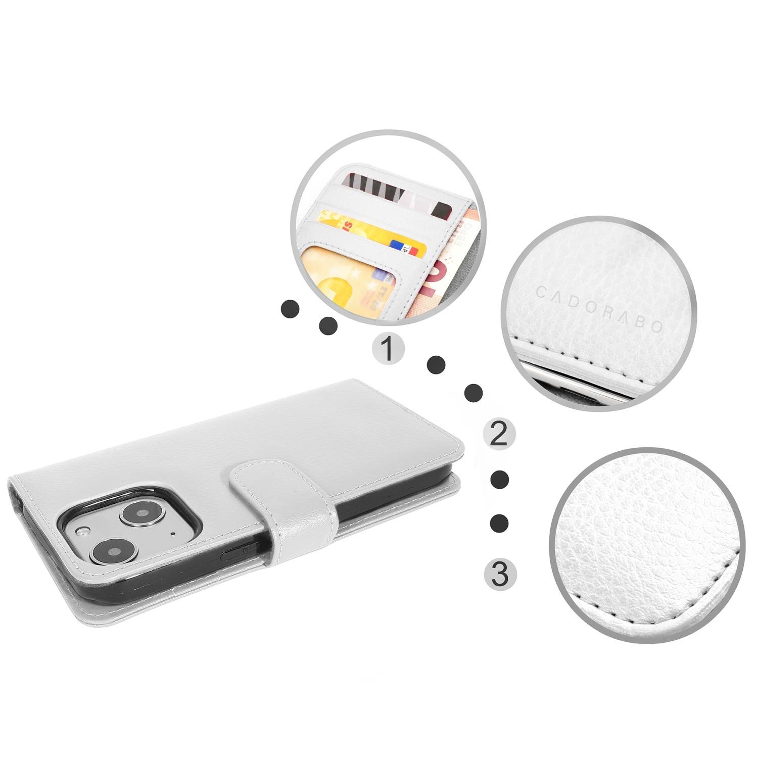 Cadorabo Hülle für Apple iPhone 13 MINI in Weiß Backcover Handy Schutz Hülle Book Case Booklet Kartenfächer