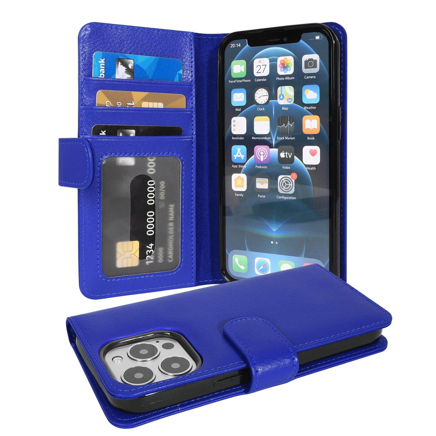 Cadorabo Hülle für Apple iPhone 13 PRO in Blau Backcover Handy Schutz Hülle Book Case Booklet Kartenfächer