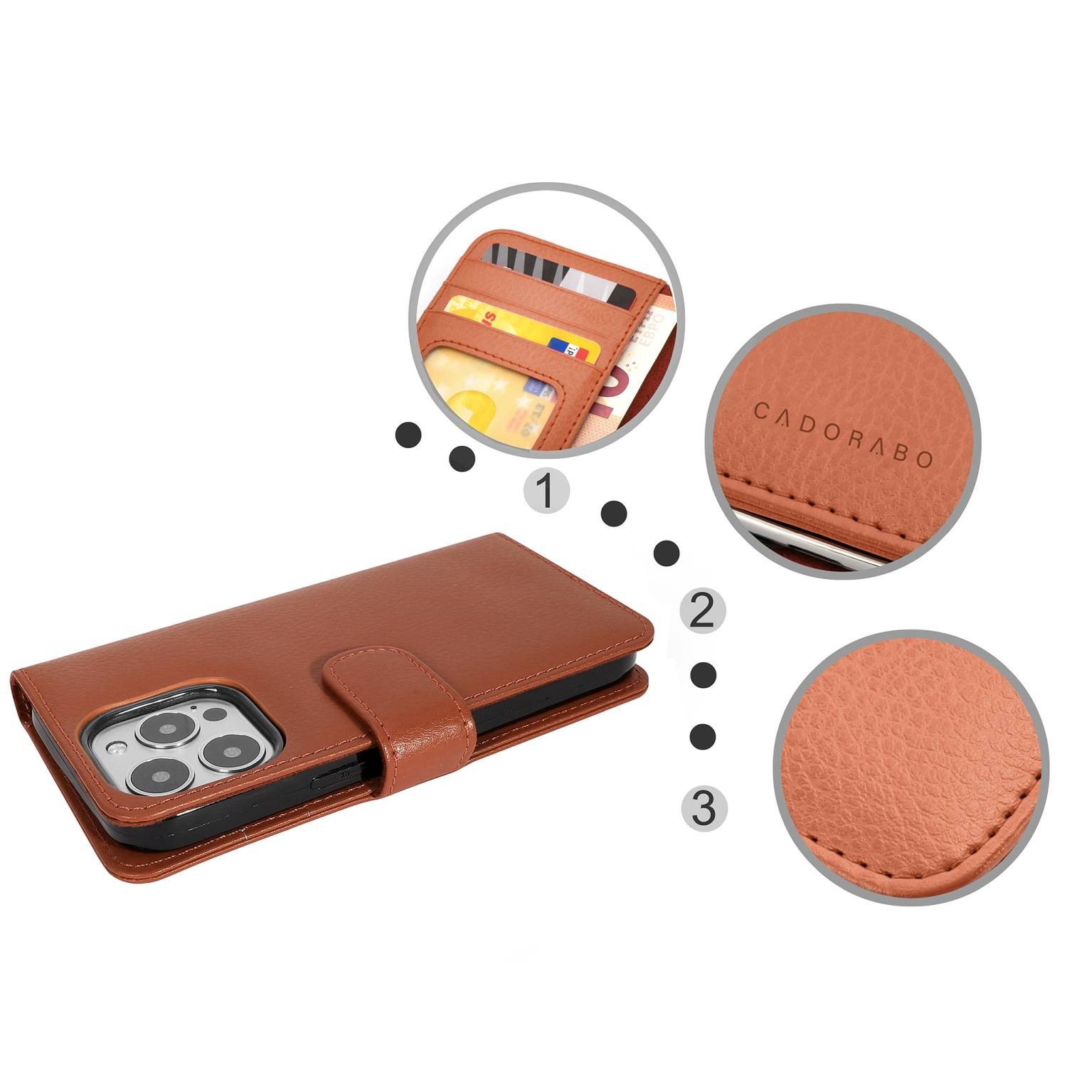 Cadorabo Hülle für Apple iPhone 13 PRO in Braun Backcover Handy Schutz Hülle Book Case Booklet Kartenfächer