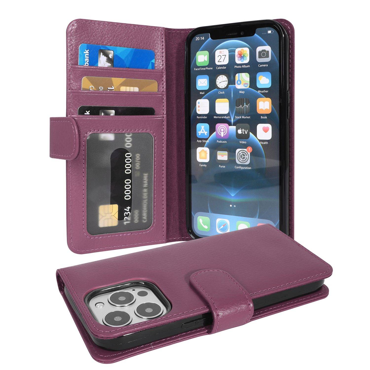 Cadorabo Hülle für Apple iPhone 13 PRO in Lila Backcover Handy Schutz Hülle Book Case Booklet Kartenfächer