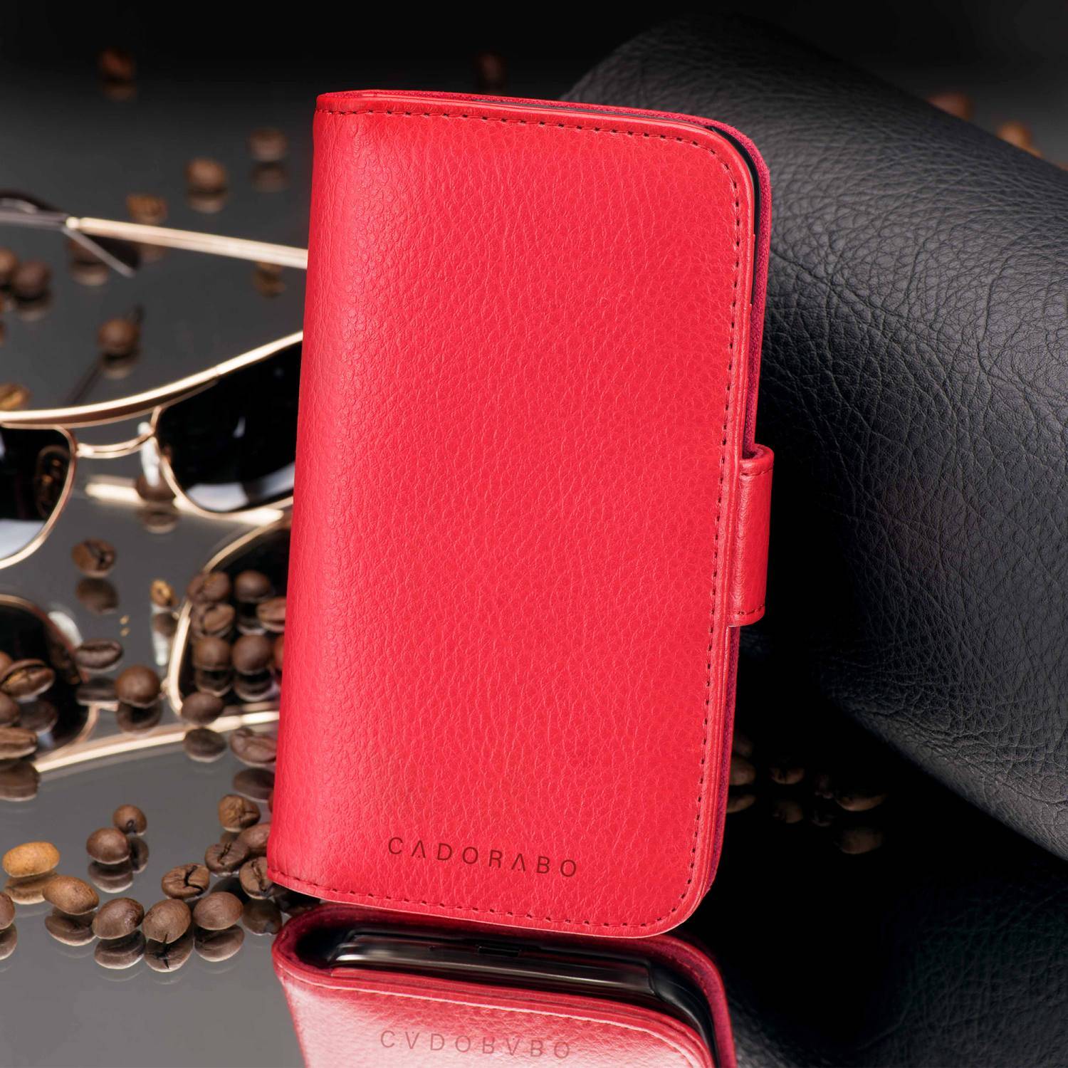 Cadorabo Hülle für Apple iPhone 13 PRO in Rot Backcover Handy Schutz Hülle Book Case Booklet Kartenfächer