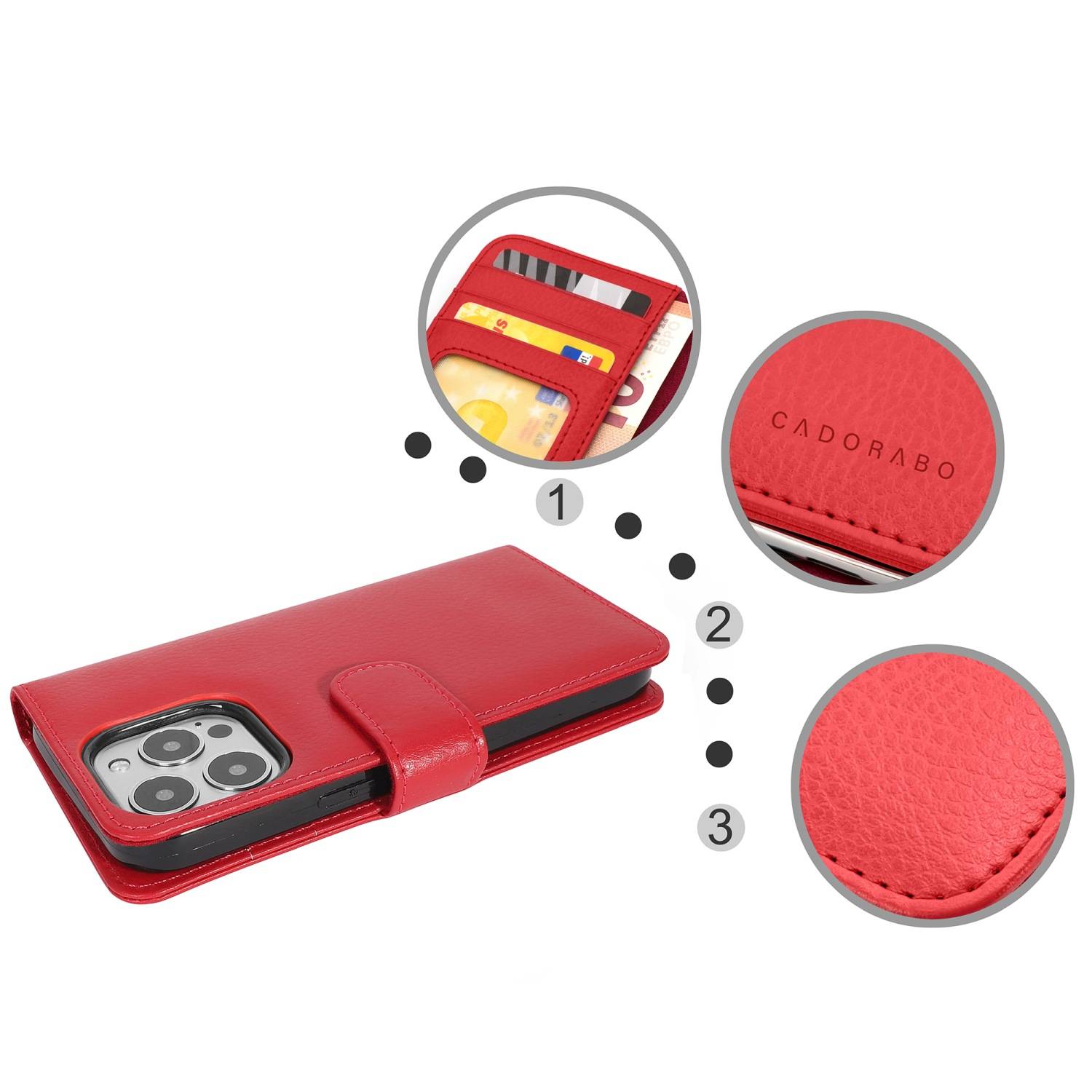 Cadorabo Hülle für Apple iPhone 13 PRO in Rot Backcover Handy Schutz Hülle Book Case Booklet Kartenfächer