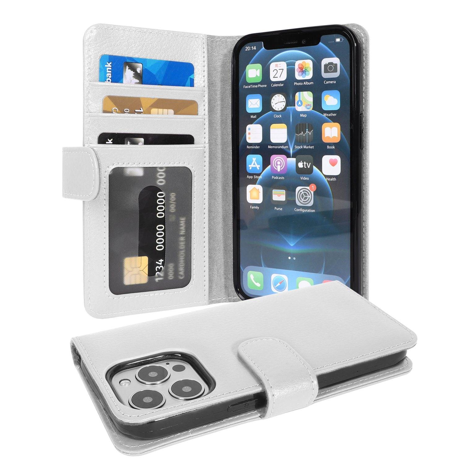 Cadorabo Hülle für Apple iPhone 13 PRO in Weiß Backcover Handy Schutz Hülle Book Case Booklet Kartenfächer