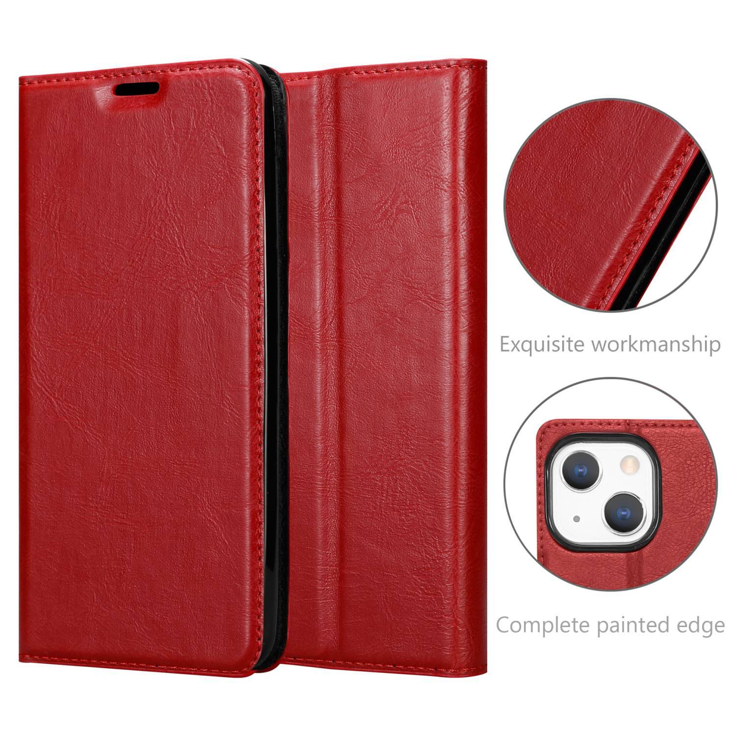 Cadorabo Hülle für Apple iPhone 13 MINI Schutz Hülle in Rot Handyhülle Etui Case Cover Magnetverschluss