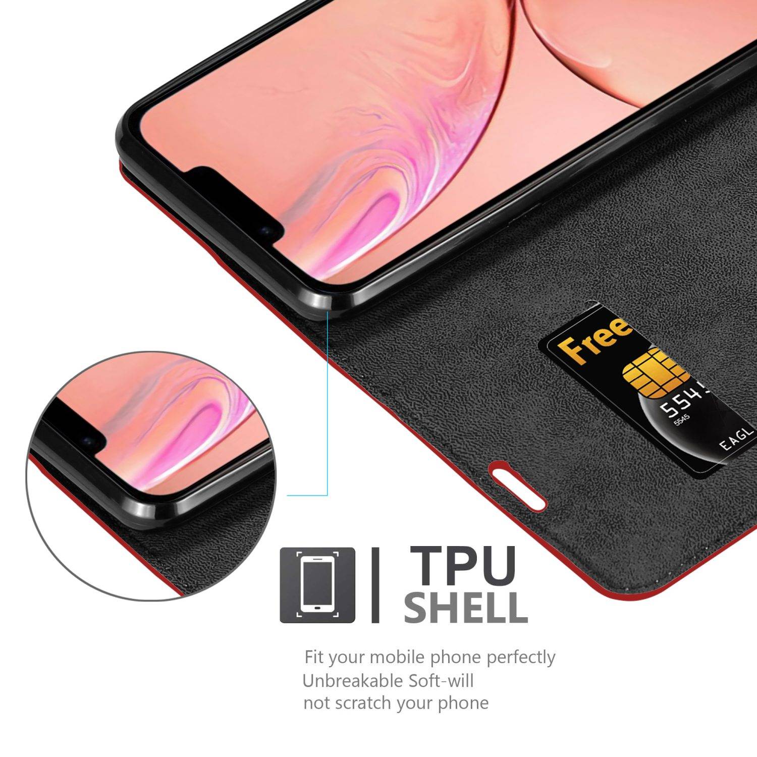 Cadorabo Hülle für Apple iPhone 13 MINI Schutz Hülle in Rot Handyhülle Etui Case Cover Magnetverschluss