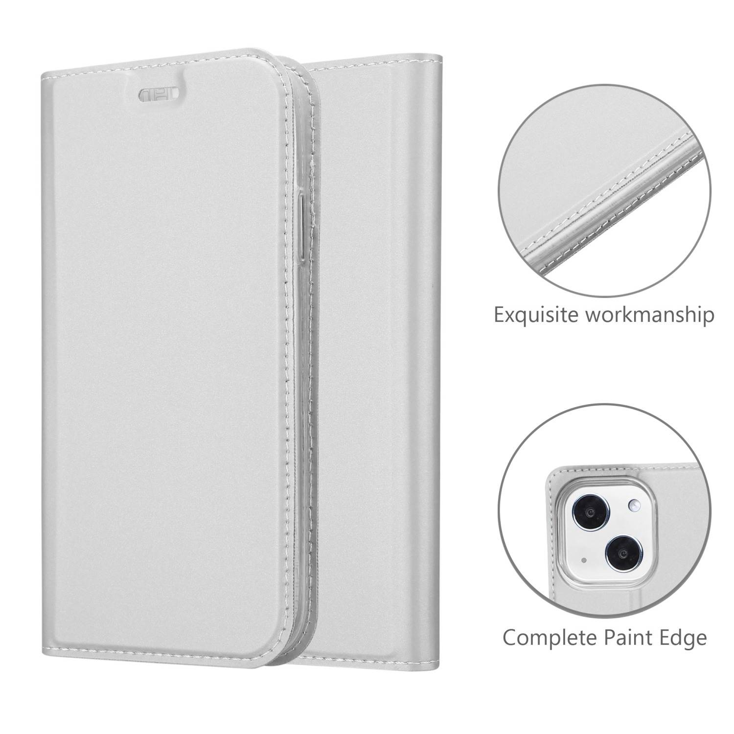 Cadorabo Handyhülle für Apple iPhone 13 MINI Schutz Hülle in Silber Cover Etui Book Case Booklet