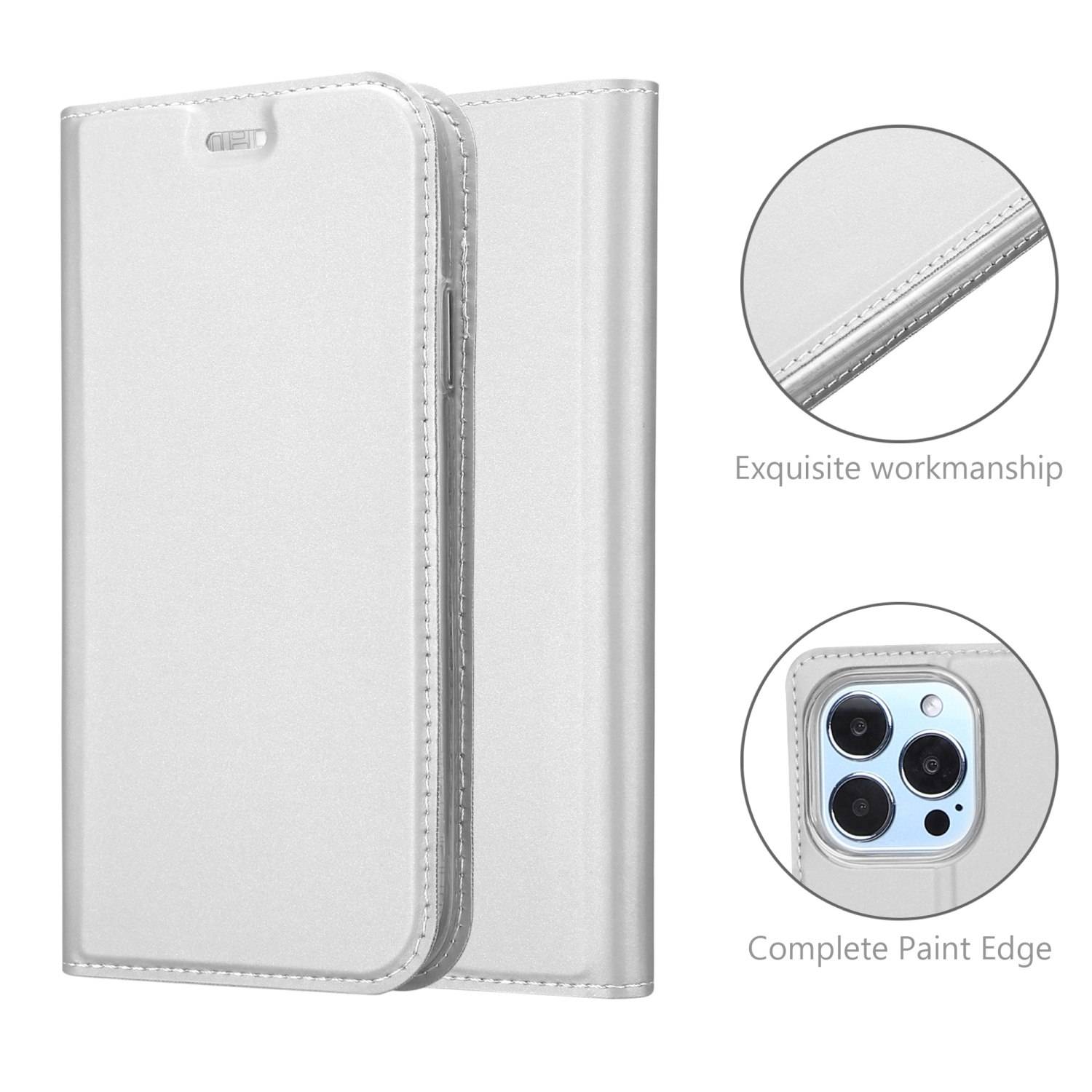 Cadorabo Handyhülle für Apple iPhone 13 PRO Schutz Hülle in Silber Cover Etui Book Case Booklet