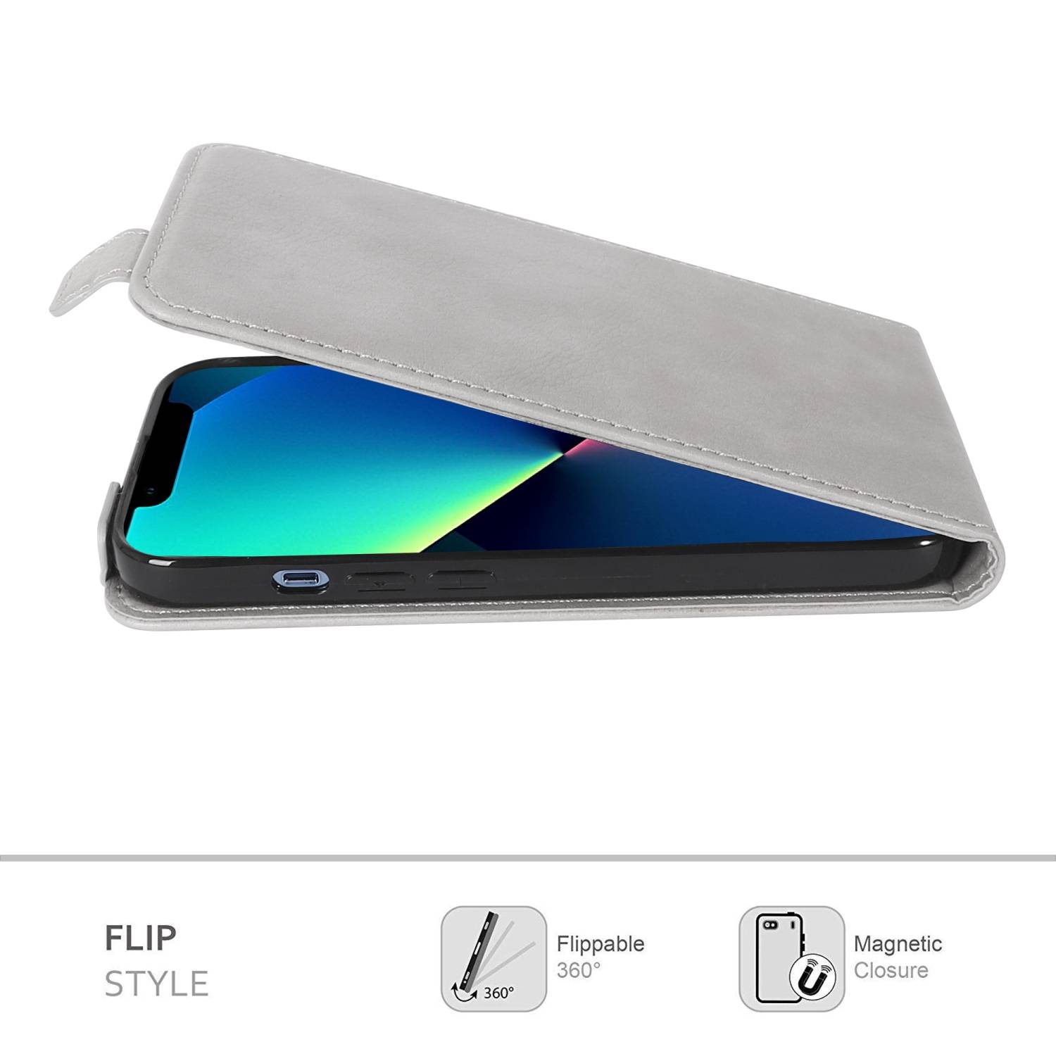 Cadorabo Hülle für Apple iPhone 13 MINI Schutzhülle in Grau Flip Handyhülle Case Cover Etui Kunstleder