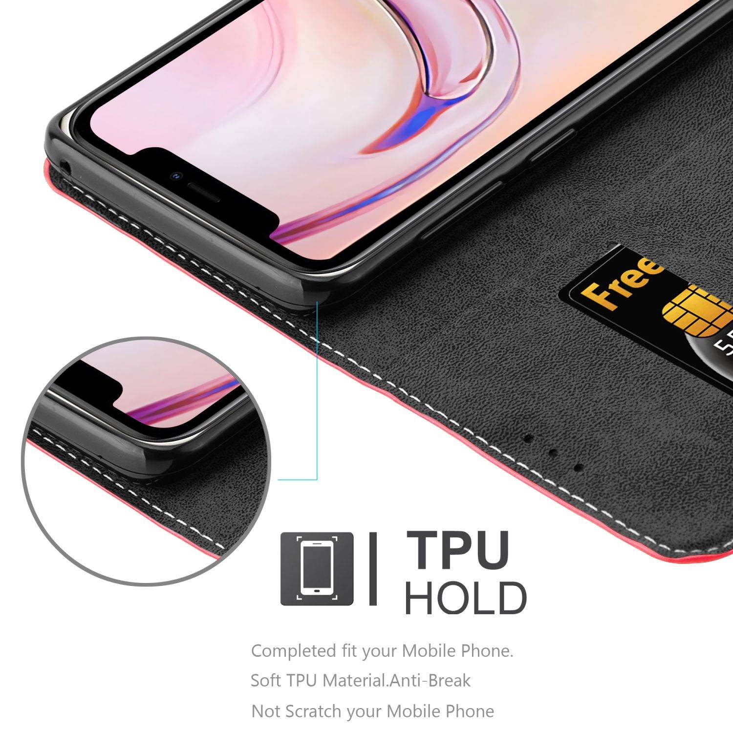 Cadorabo Hülle für Apple iPhone 13 MINI Schutzhülle in Rot SHandyhülle Book Case Etui Kunstleder