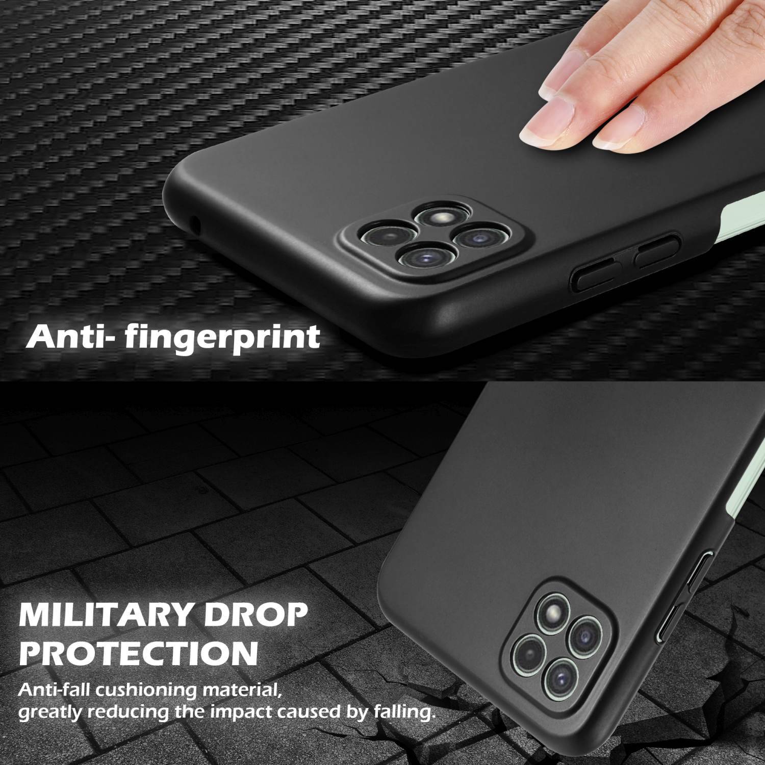 Cadorabo Hülle für Samsung Galaxy A22 5G Schutzhülle in Schwarz Hard Case Handy Hülle Etui