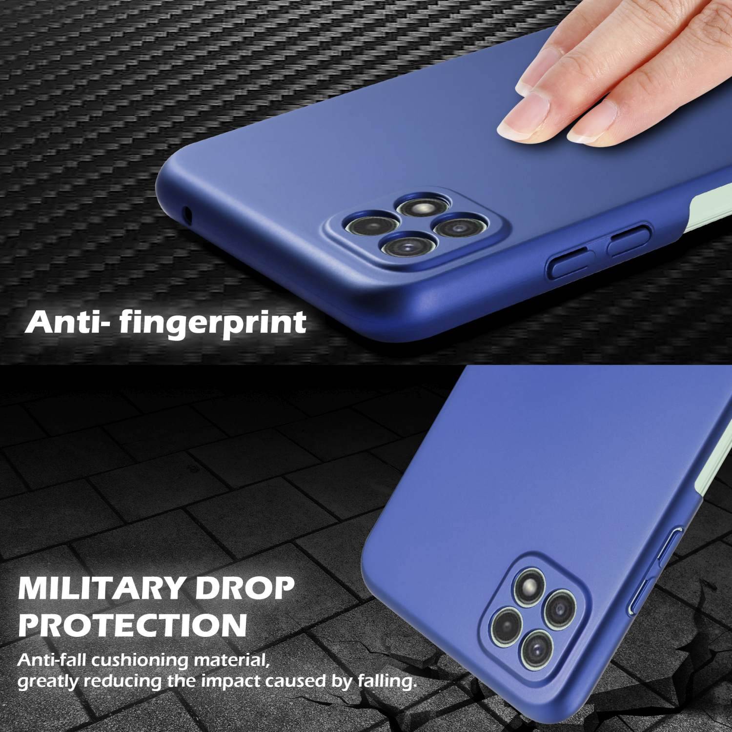 Cadorabo Hülle für Samsung Galaxy A22 5G Schutzhülle in Blau Hard Case Handy Hülle Etui