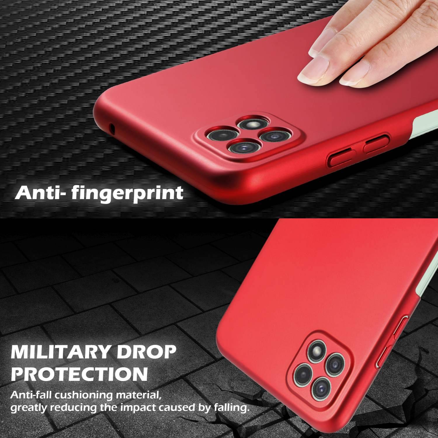 Cadorabo Hülle für Samsung Galaxy A22 5G Schutzhülle in Rot Hard Case Handy Hülle Etui