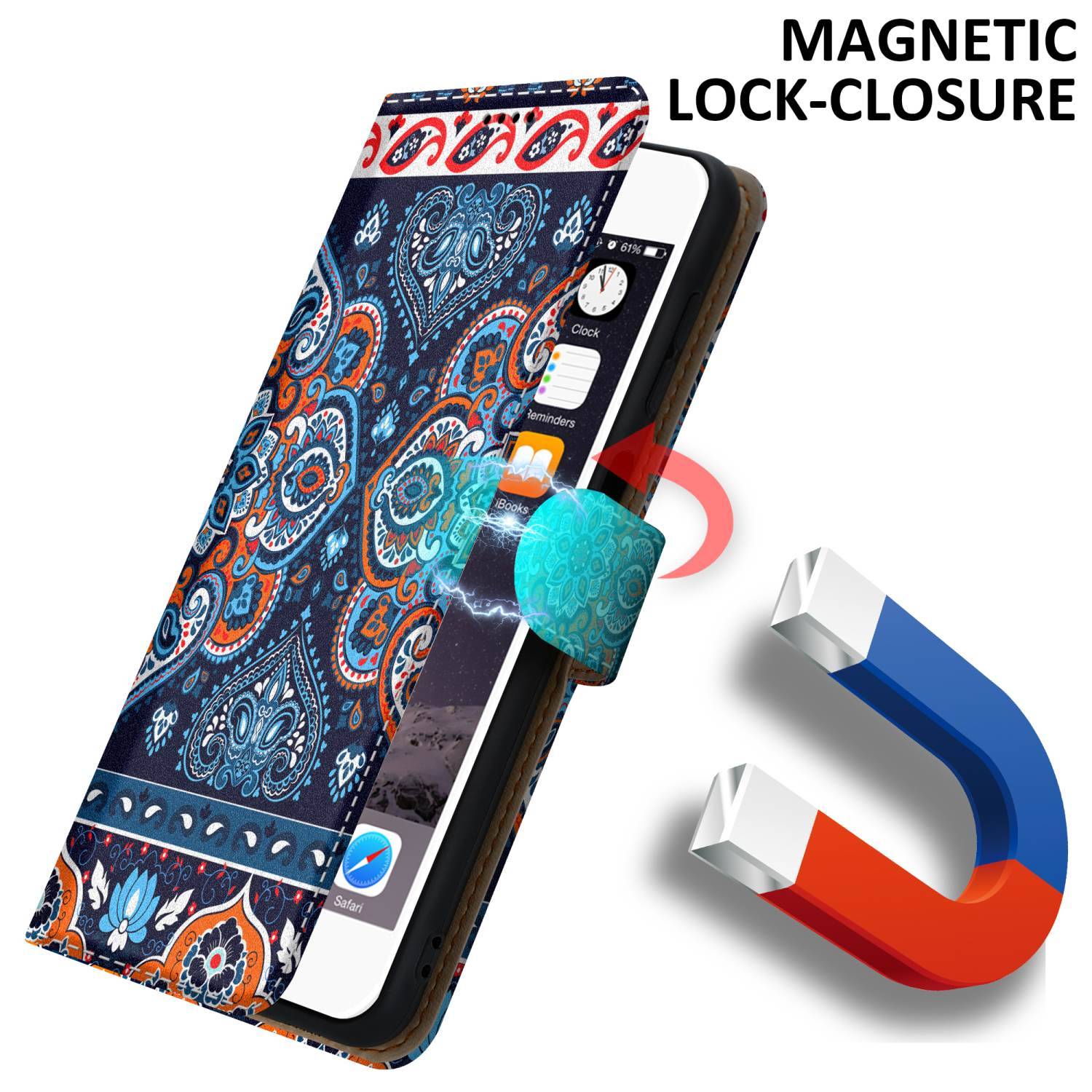 Cadorabo Schutzhülle für Apple iPhone 6 / 6S Hülle Design Blau Handyhülle Schutzhülle Etui Magnetisch Case Cover