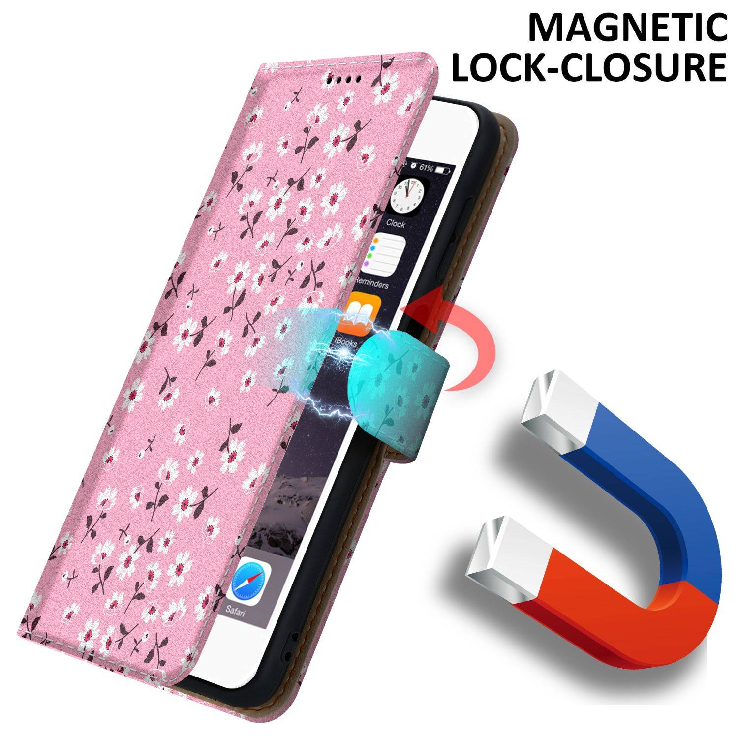 Cadorabo Schutzhülle für Apple iPhone 6 / 6S Hülle Design Rosa Handyhülle Schutzhülle Etui Magnetisch Case Cover