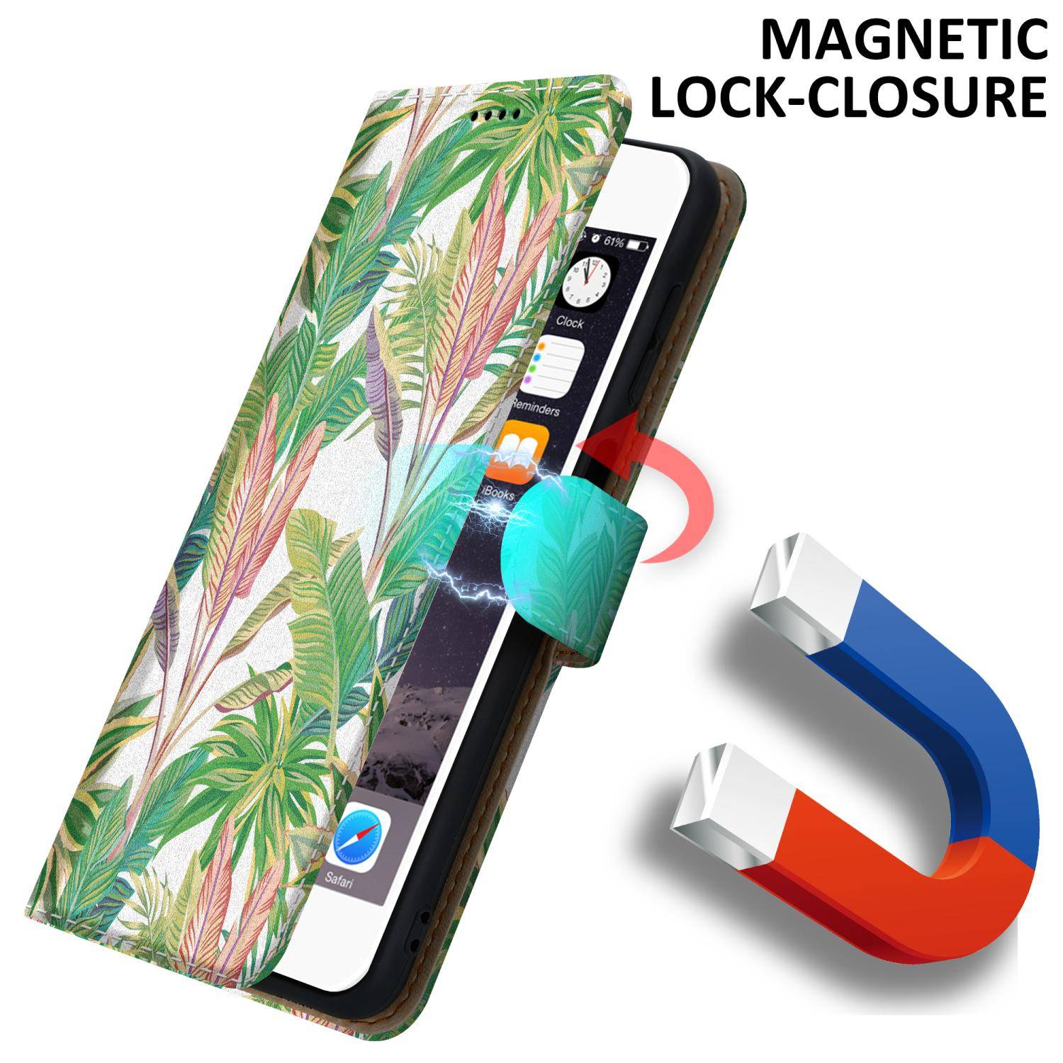 Cadorabo Schutzhülle für Apple iPhone 6 / 6S Hülle Design Grüner Regenwald No.8 Handyhülle Schutzhülle Etui Magnetisch