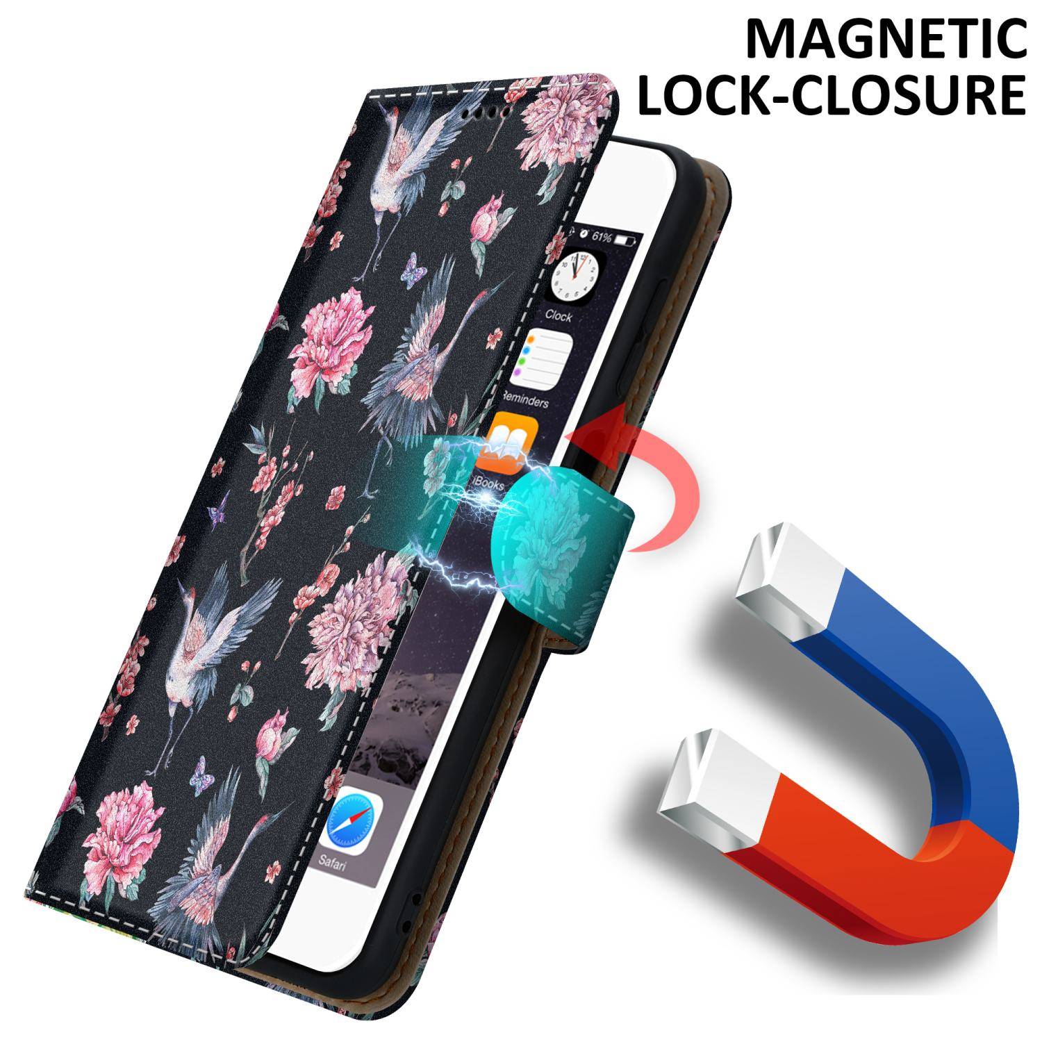 Cadorabo Schutzhülle für Apple iPhone 6 PLUS / 6S PLUS Hülle Design Schwarz Handyhülle Schutzhülle Etui Magnetisch Case