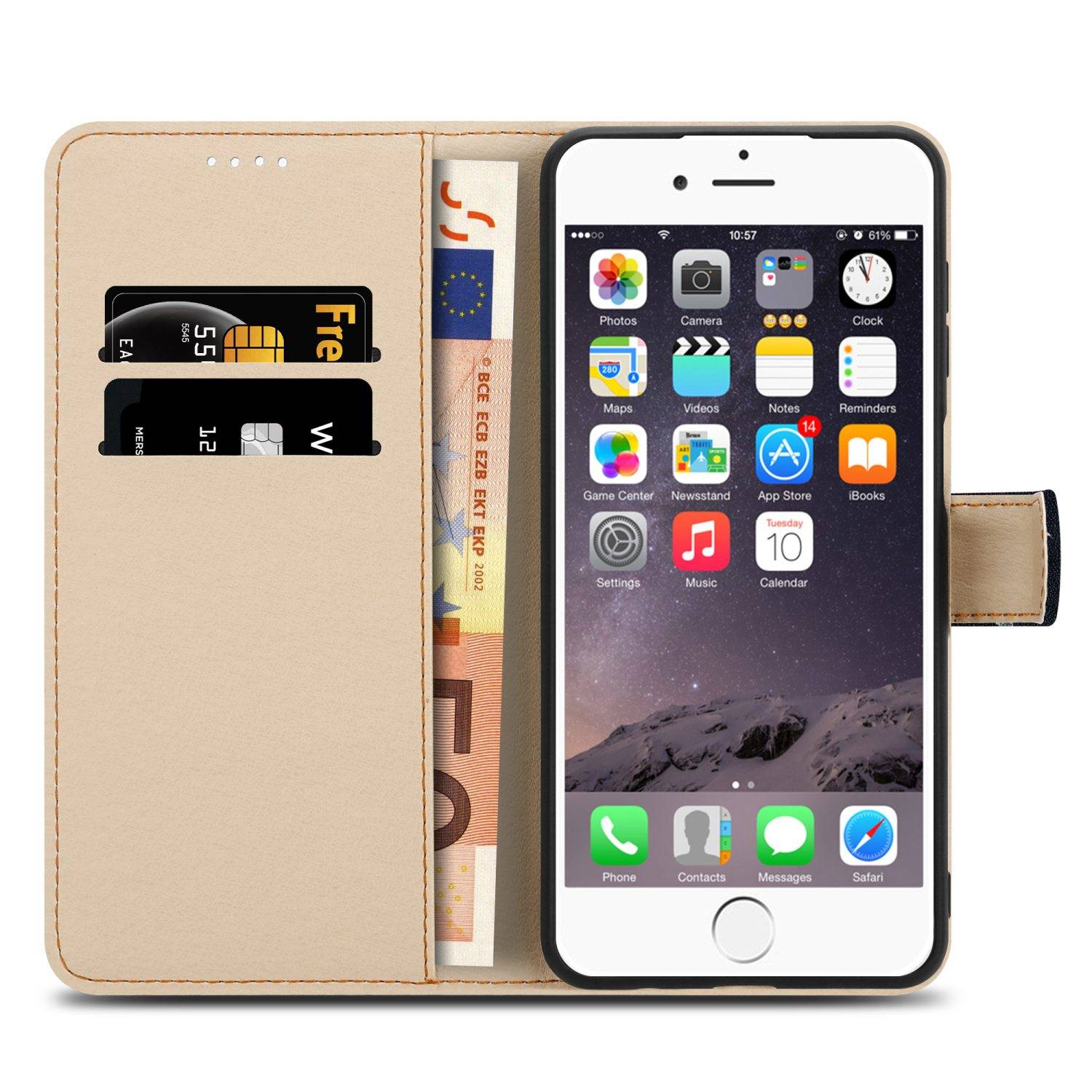 Cadorabo Schutzhülle für Apple iPhone 6 PLUS / 6S PLUS Hülle Design Schwarz Handyhülle Schutzhülle Etui Magnetisch Case