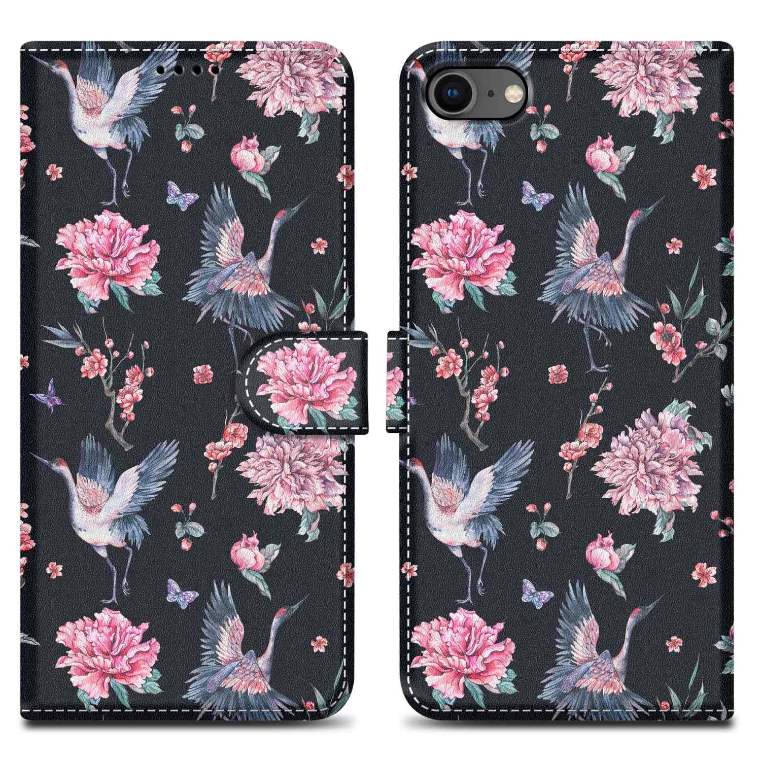 Cadorabo Schutzhülle für Apple iPhone 7 / 7S / 8 / SE 2020 Hülle Design Schwarz Handyhülle Schutzhülle Etui Magnetisch