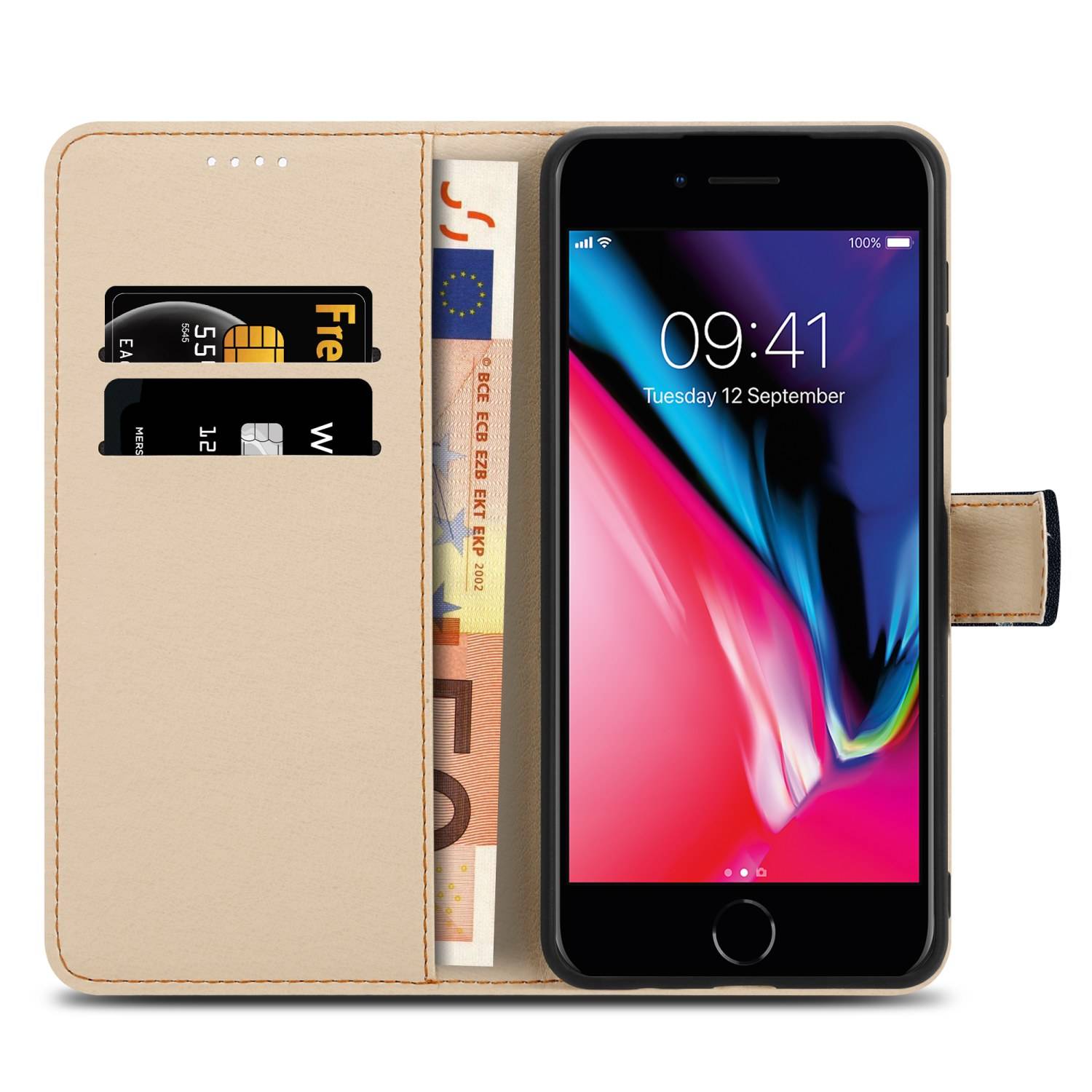 Cadorabo Schutzhülle für Apple iPhone 7 / 7S / 8 / SE 2020 Hülle Design Schwarz Handyhülle Schutzhülle Etui Magnetisch