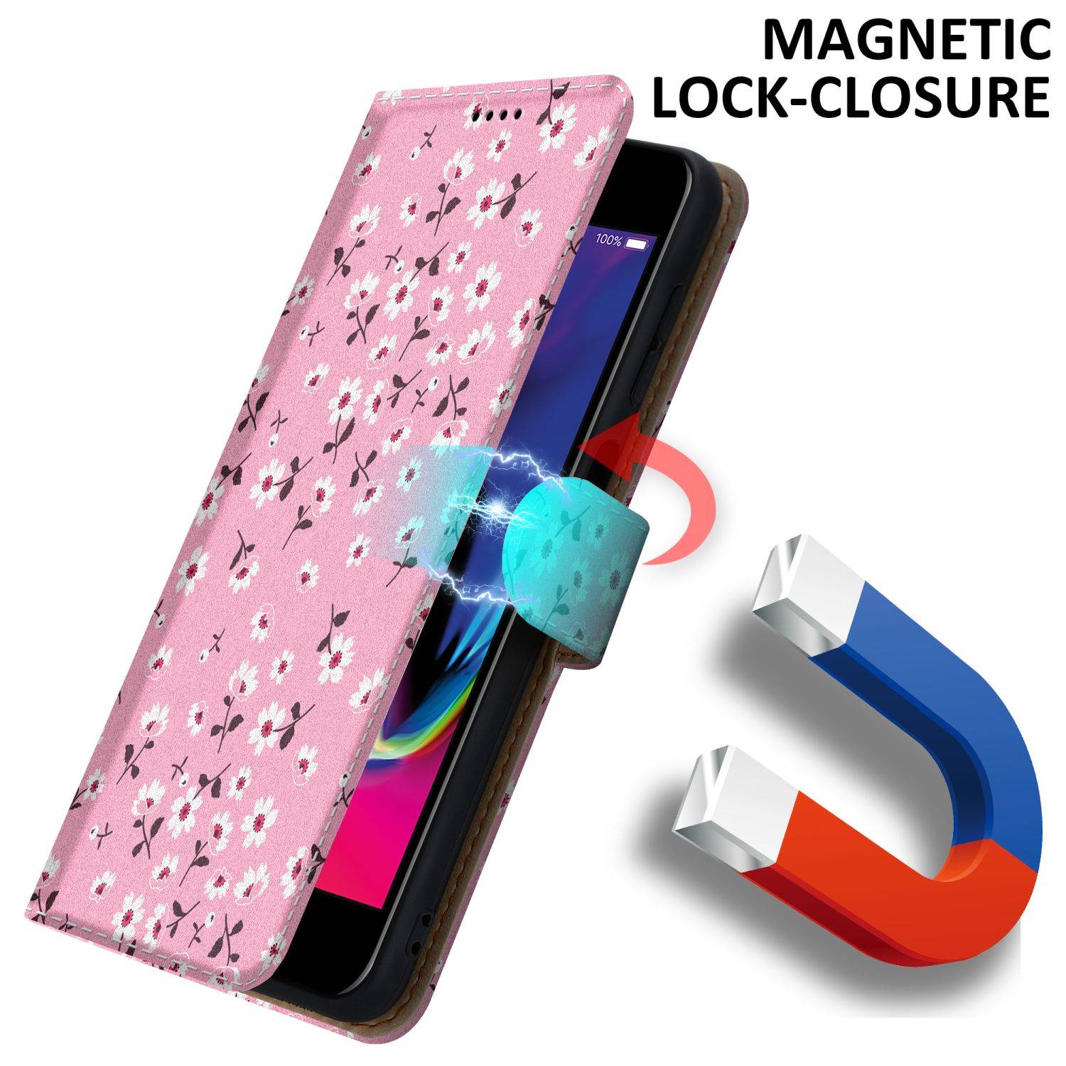 Cadorabo Schutzhülle für Apple iPhone 7 PLUS / 7S PLUS / 8 PLUS Hülle Design Rosa Handyhülle Schutzhülle Etui Magnetisch