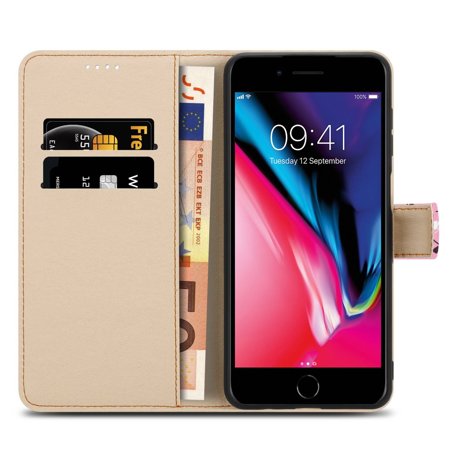 Cadorabo Schutzhülle für Apple iPhone 7 PLUS / 7S PLUS / 8 PLUS Hülle Design Rosa Handyhülle Schutzhülle Etui Magnetisch