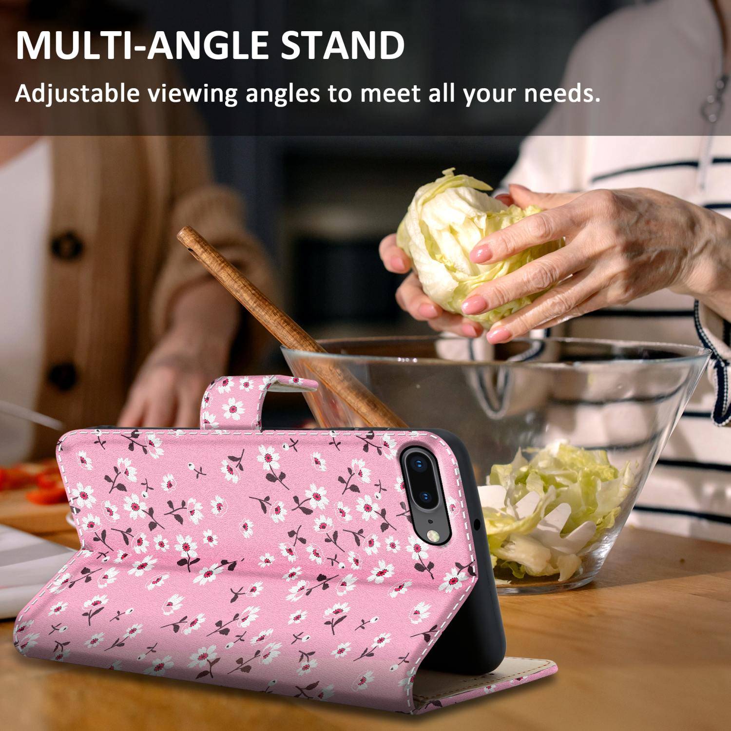 Cadorabo Schutzhülle für Apple iPhone 7 PLUS / 7S PLUS / 8 PLUS Hülle Design Rosa Handyhülle Schutzhülle Etui Magnetisch