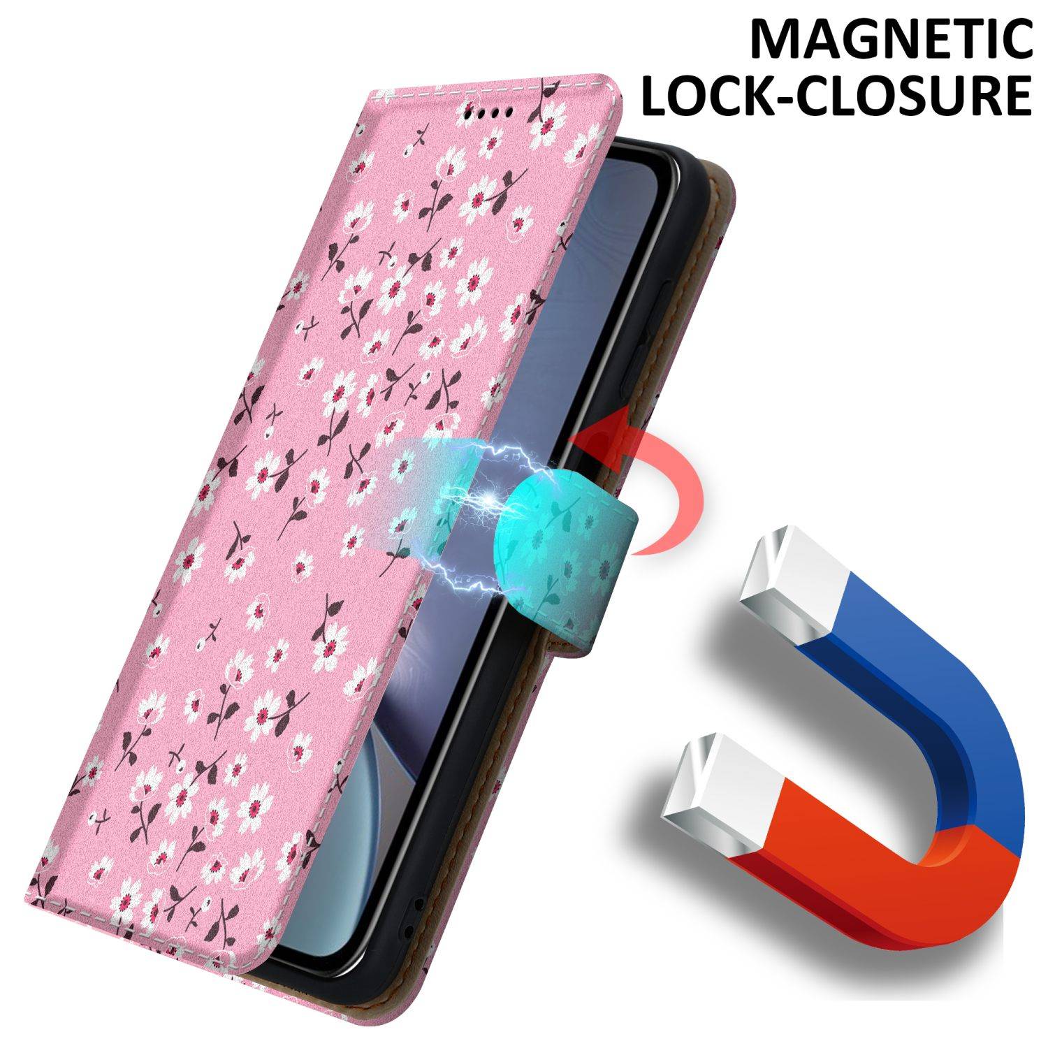 Cadorabo Schutzhülle für Apple iPhone XR Hülle Design Rosa Handyhülle Schutzhülle Etui Magnetisch Case Cover