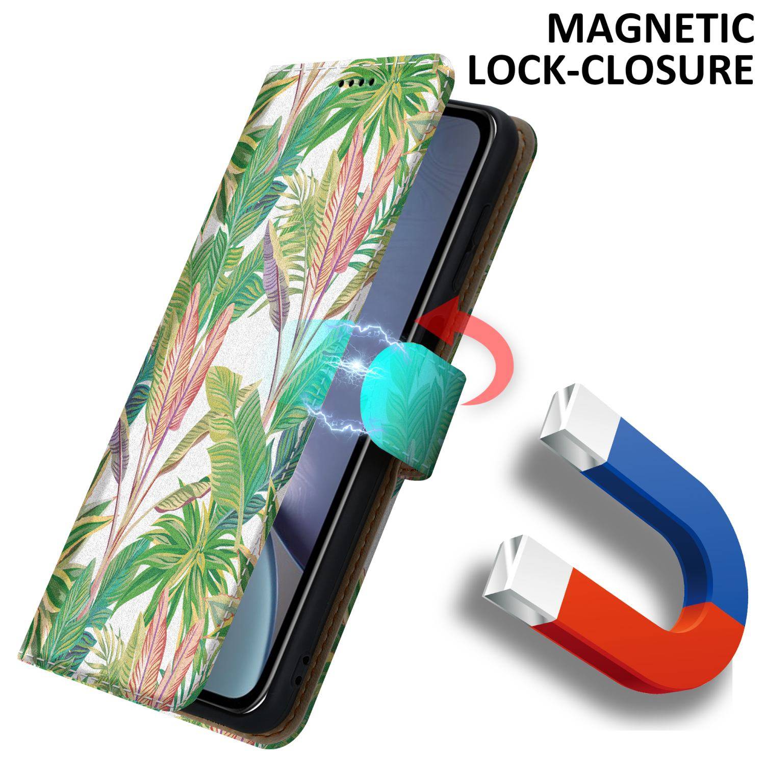 Cadorabo Schutzhülle für Apple iPhone XR Hülle Design Grüner Regenwald No.8 Handyhülle Schutzhülle Etui Magnetisch Case