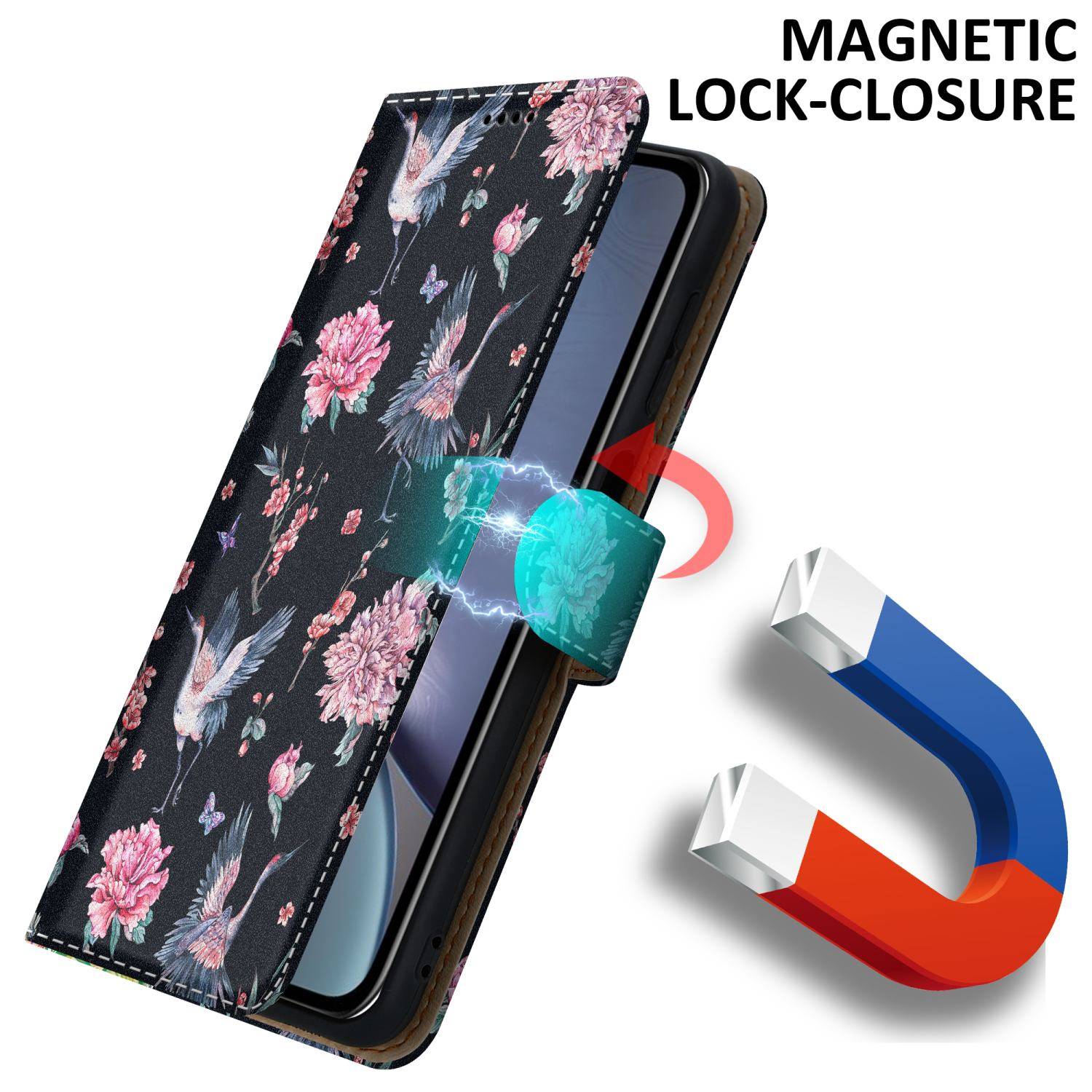 Cadorabo Schutzhülle für Apple iPhone XR Hülle Design Schwarz Handyhülle Schutzhülle Etui Magnetisch Case Cover