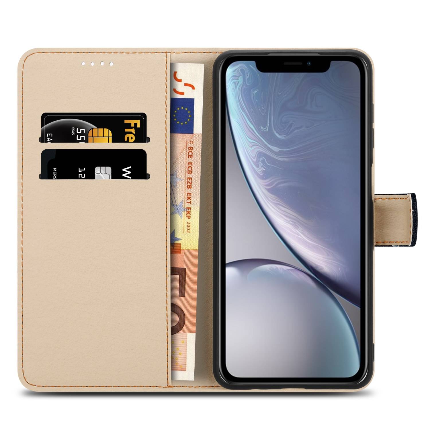 Cadorabo Schutzhülle für Apple iPhone XR Hülle Design Schwarz Handyhülle Schutzhülle Etui Magnetisch Case Cover