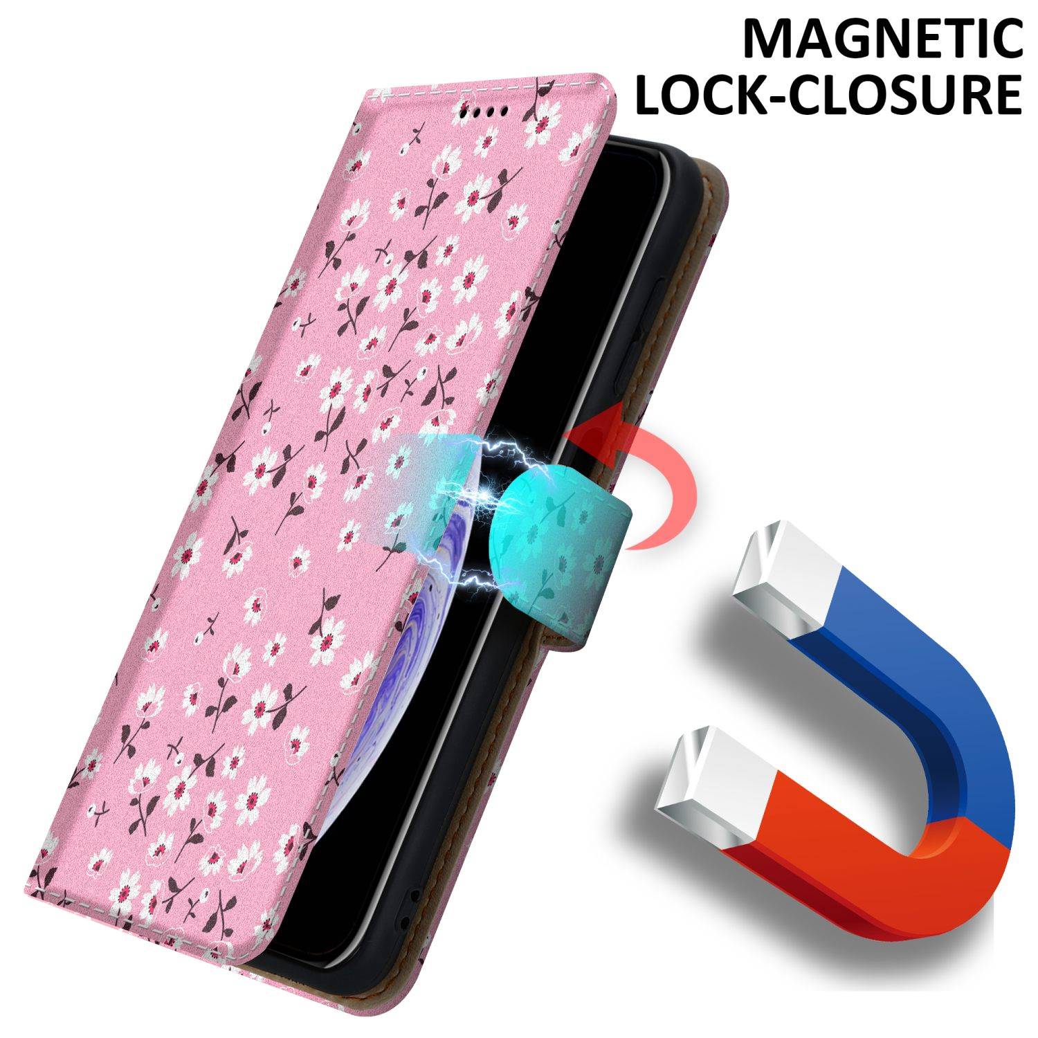 Cadorabo Schutzhülle für Apple iPhone X / XS Hülle Design Rosa Handyhülle Schutzhülle Etui Magnetisch Case Cover