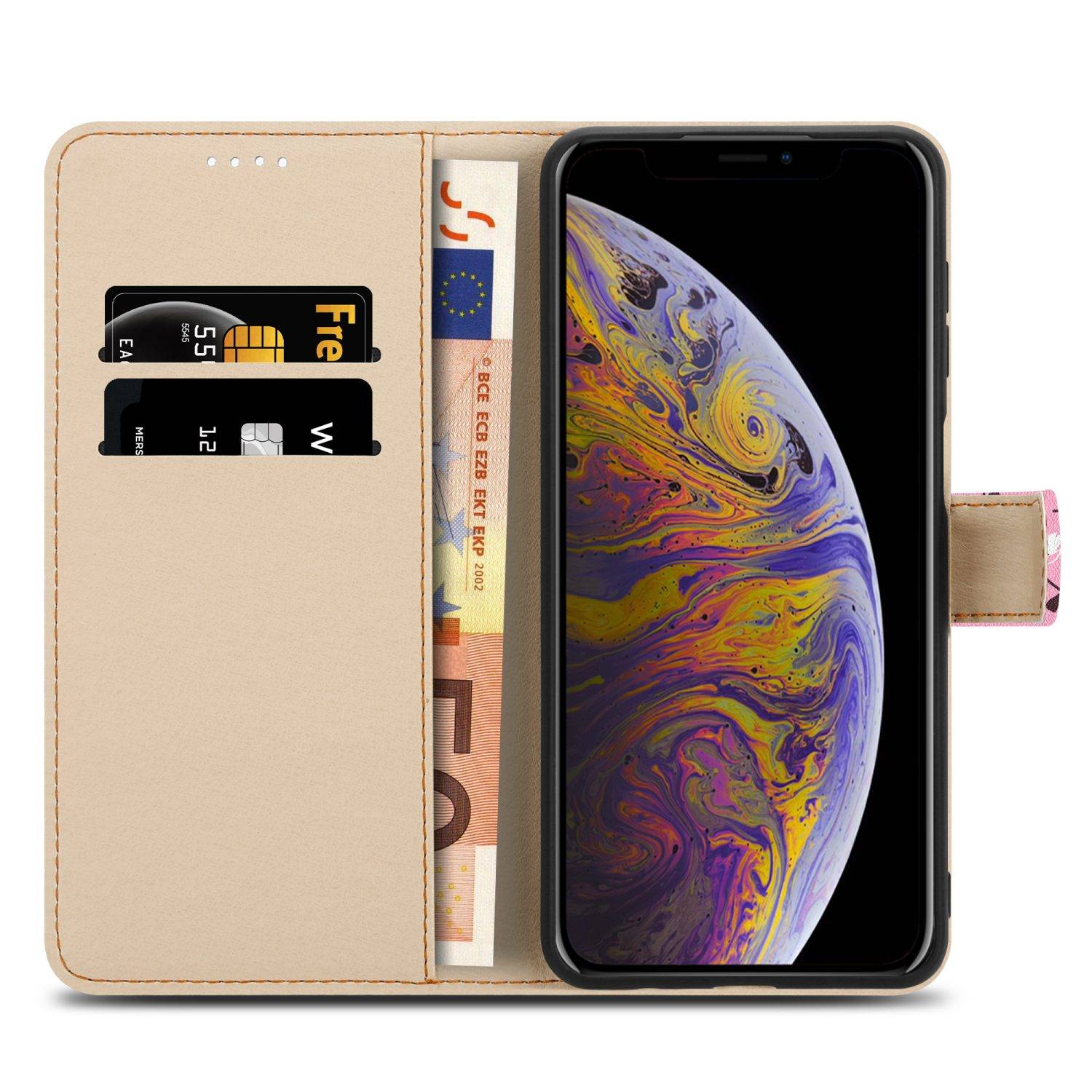 Cadorabo Schutzhülle für Apple iPhone X / XS Hülle Design Rosa Handyhülle Schutzhülle Etui Magnetisch Case Cover