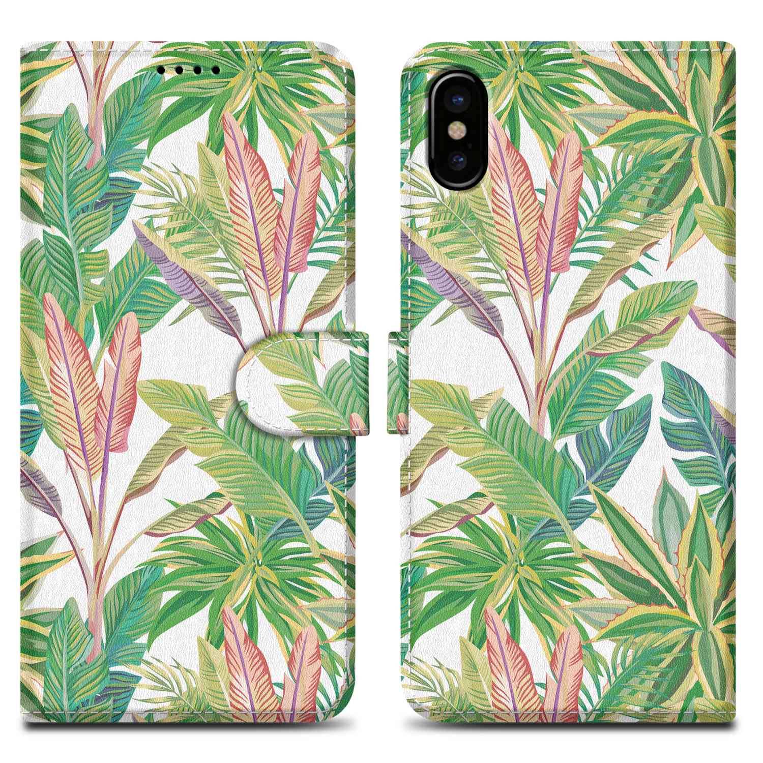 Cadorabo Schutzhülle für Apple iPhone X / XS Hülle Design Grüner Regenwald No.8 Handyhülle Schutzhülle Etui Magnetisch