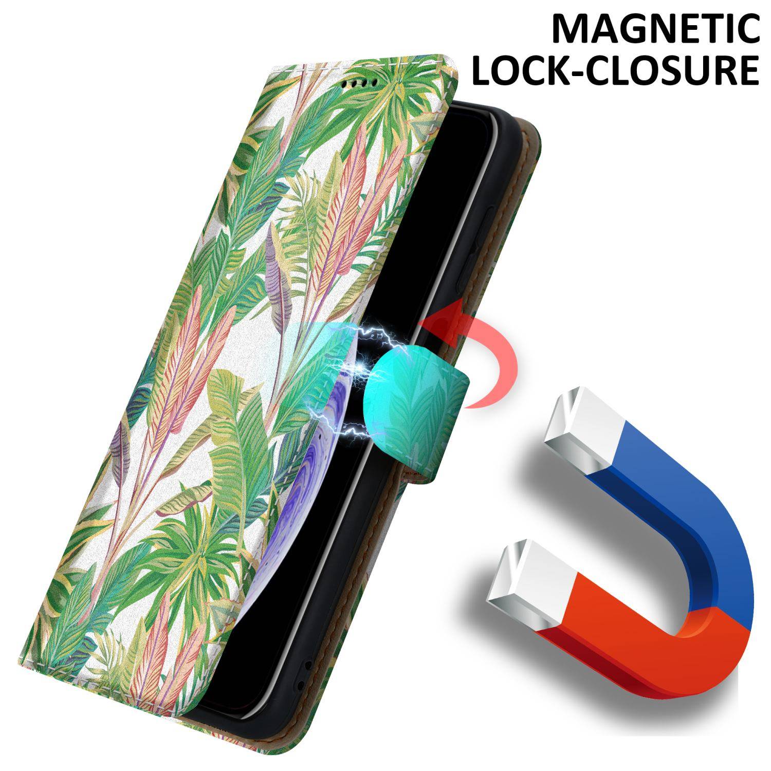 Cadorabo Schutzhülle für Apple iPhone X / XS Hülle Design Grüner Regenwald No.8 Handyhülle Schutzhülle Etui Magnetisch