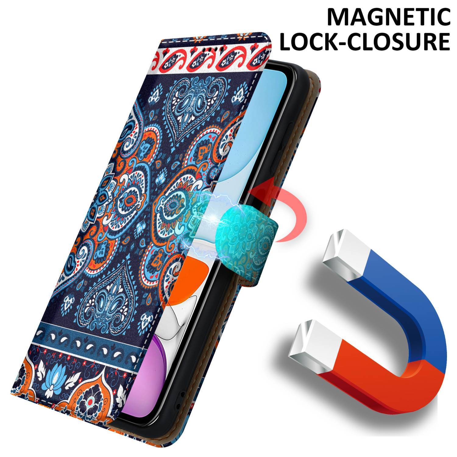 Cadorabo Schutzhülle für Apple iPhone 11 Hülle Design Blau Handyhülle Schutzhülle Etui Magnetisch Case Cover