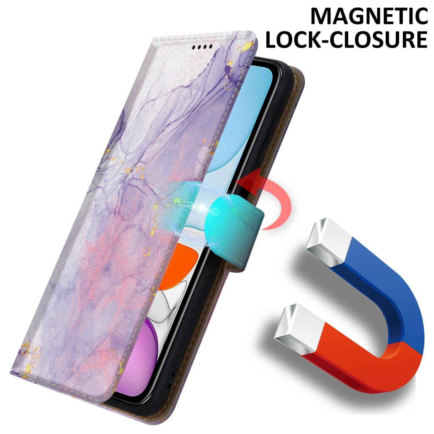 Cadorabo Schutzhülle für Apple iPhone 11 Hülle Design Lila Handyhülle Schutzhülle Etui Magnetisch Case Cover