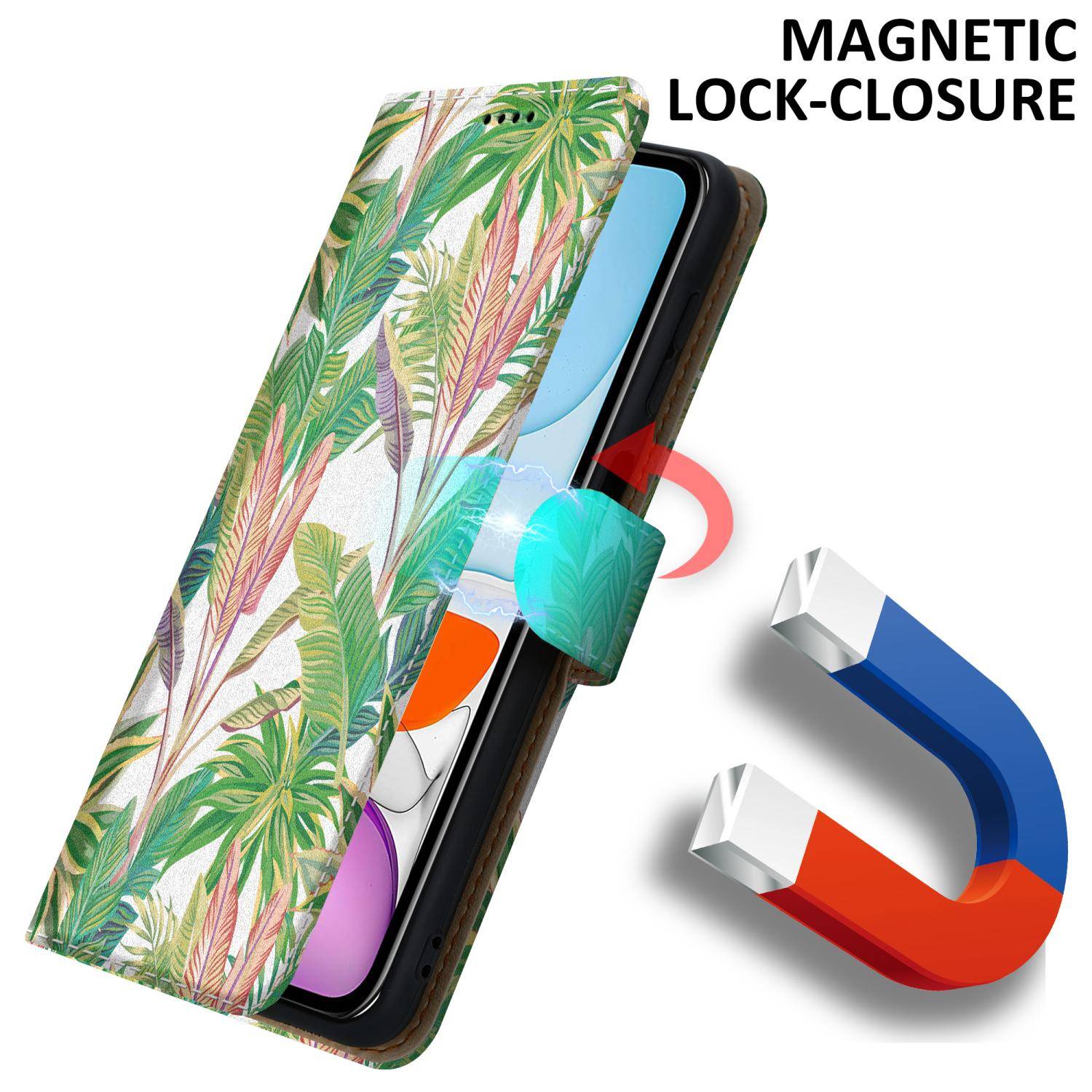 Cadorabo Schutzhülle für Apple iPhone 11 Hülle Design Grüner Regenwald No.8 Handyhülle Schutzhülle Etui Magnetisch Case