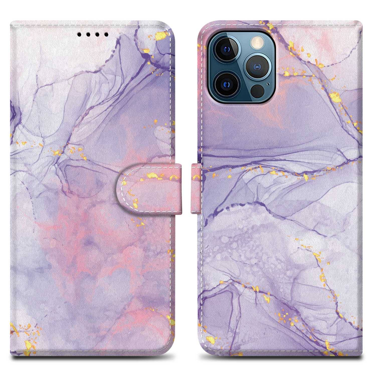 Cadorabo Schutzhülle für Apple iPhone 12 / 12 PRO Hülle Design Lila Handyhülle Schutzhülle Etui Magnetisch Case Cover