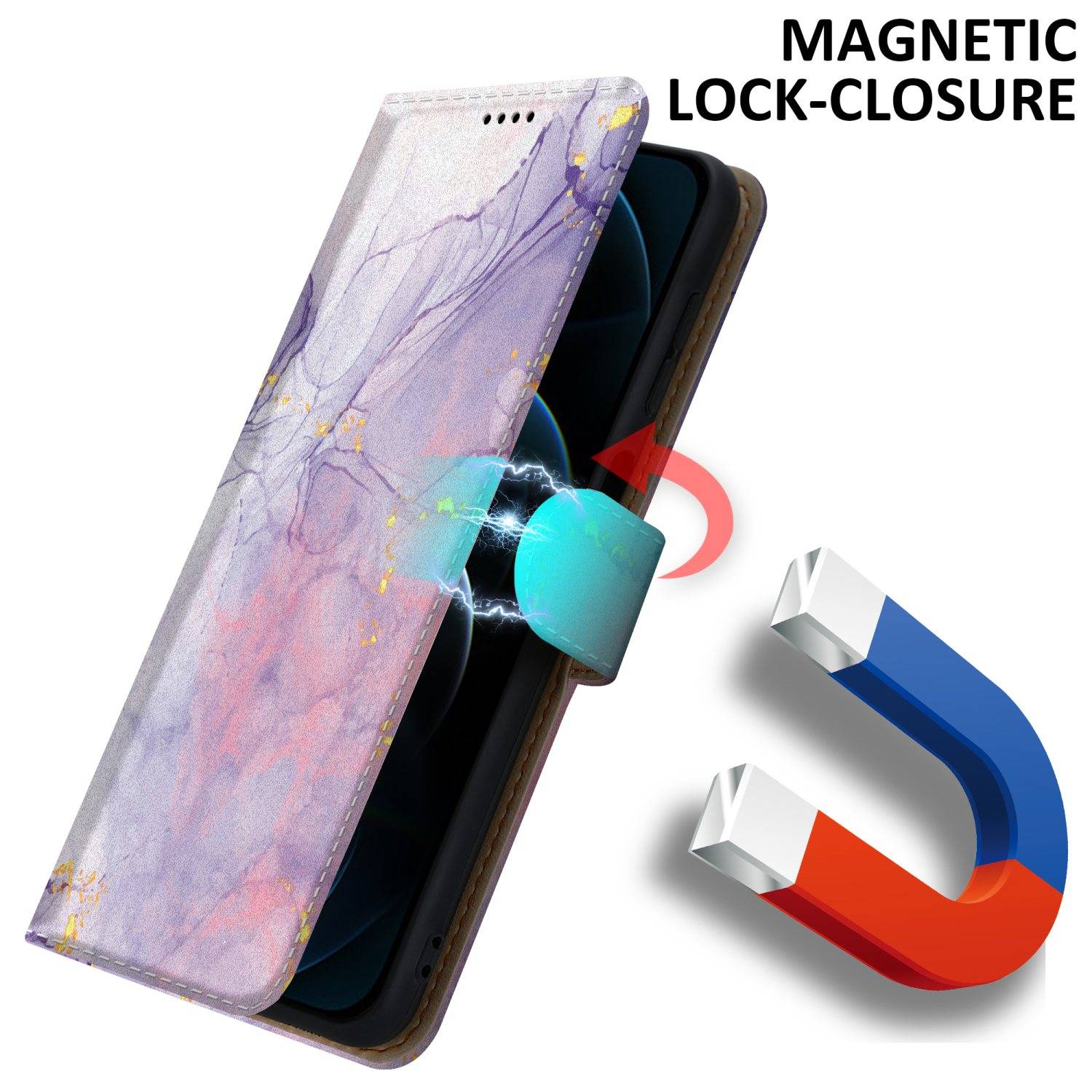Cadorabo Schutzhülle für Apple iPhone 12 / 12 PRO Hülle Design Lila Handyhülle Schutzhülle Etui Magnetisch Case Cover