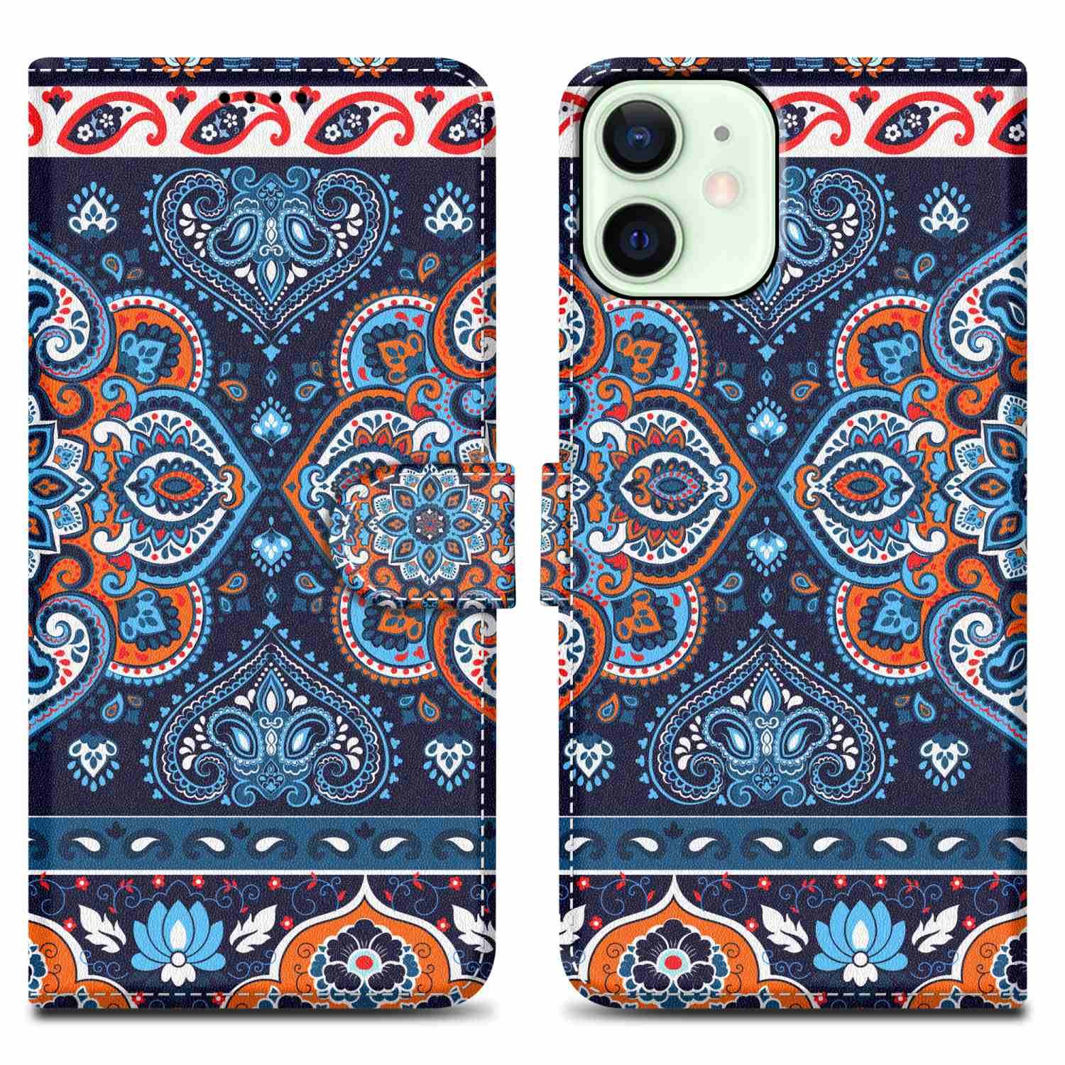 Cadorabo Schutzhülle für Apple iPhone 12 MINI Hülle Design Blau Handyhülle Schutzhülle Etui Magnetisch Case Cover