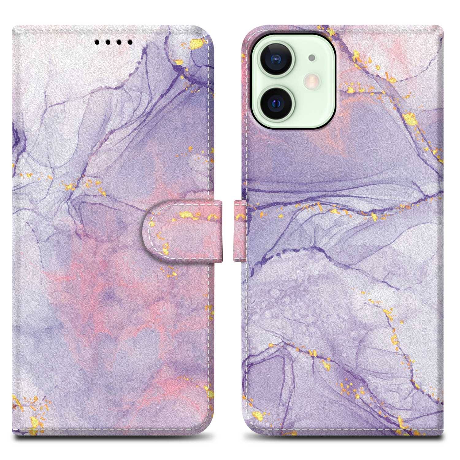 Cadorabo Schutzhülle für Apple iPhone 12 MINI Hülle Design Lila Handyhülle Schutzhülle Etui Magnetisch Case Cover