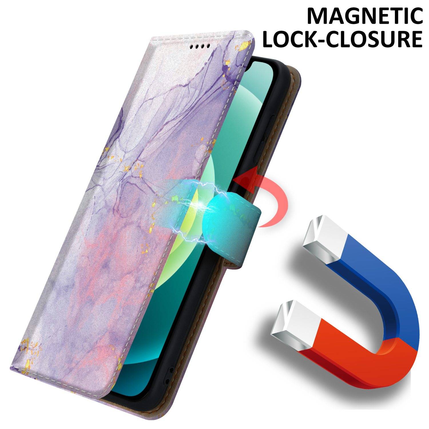 Cadorabo Schutzhülle für Apple iPhone 12 MINI Hülle Design Lila Handyhülle Schutzhülle Etui Magnetisch Case Cover