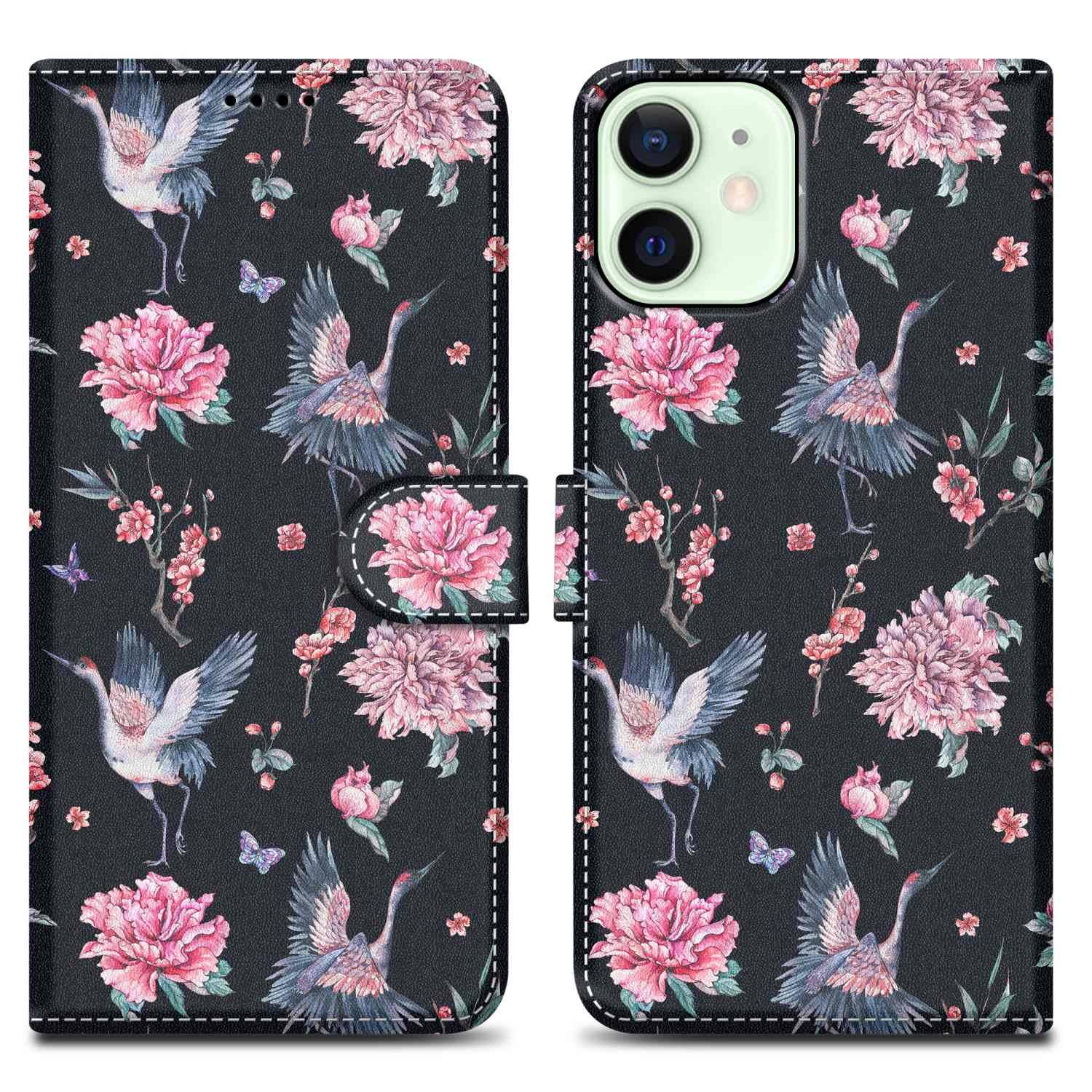 Cadorabo Schutzhülle für Apple iPhone 12 MINI Hülle Design Schwarz Handyhülle Schutzhülle Etui Magnetisch Case Cover