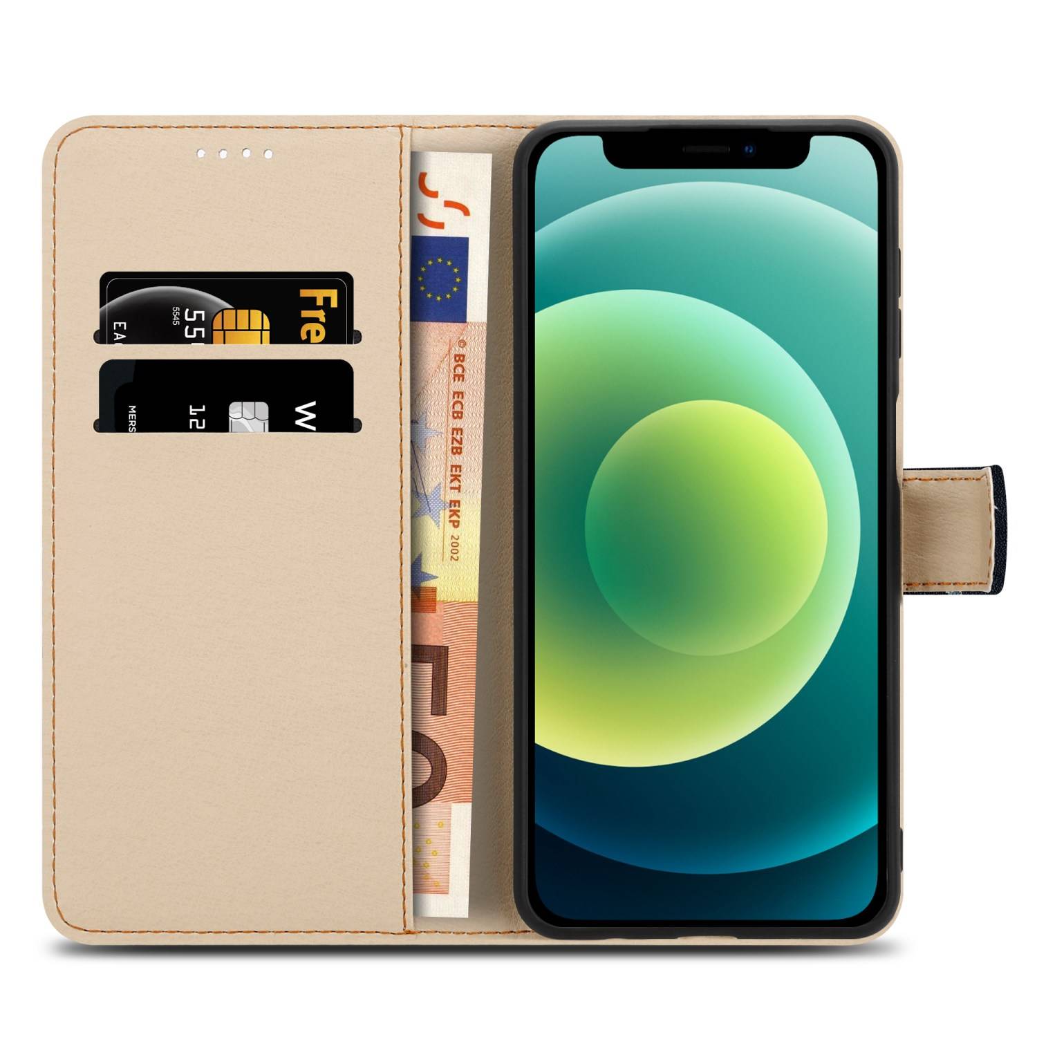 Cadorabo Schutzhülle für Apple iPhone 12 MINI Hülle Design Schwarz Handyhülle Schutzhülle Etui Magnetisch Case Cover