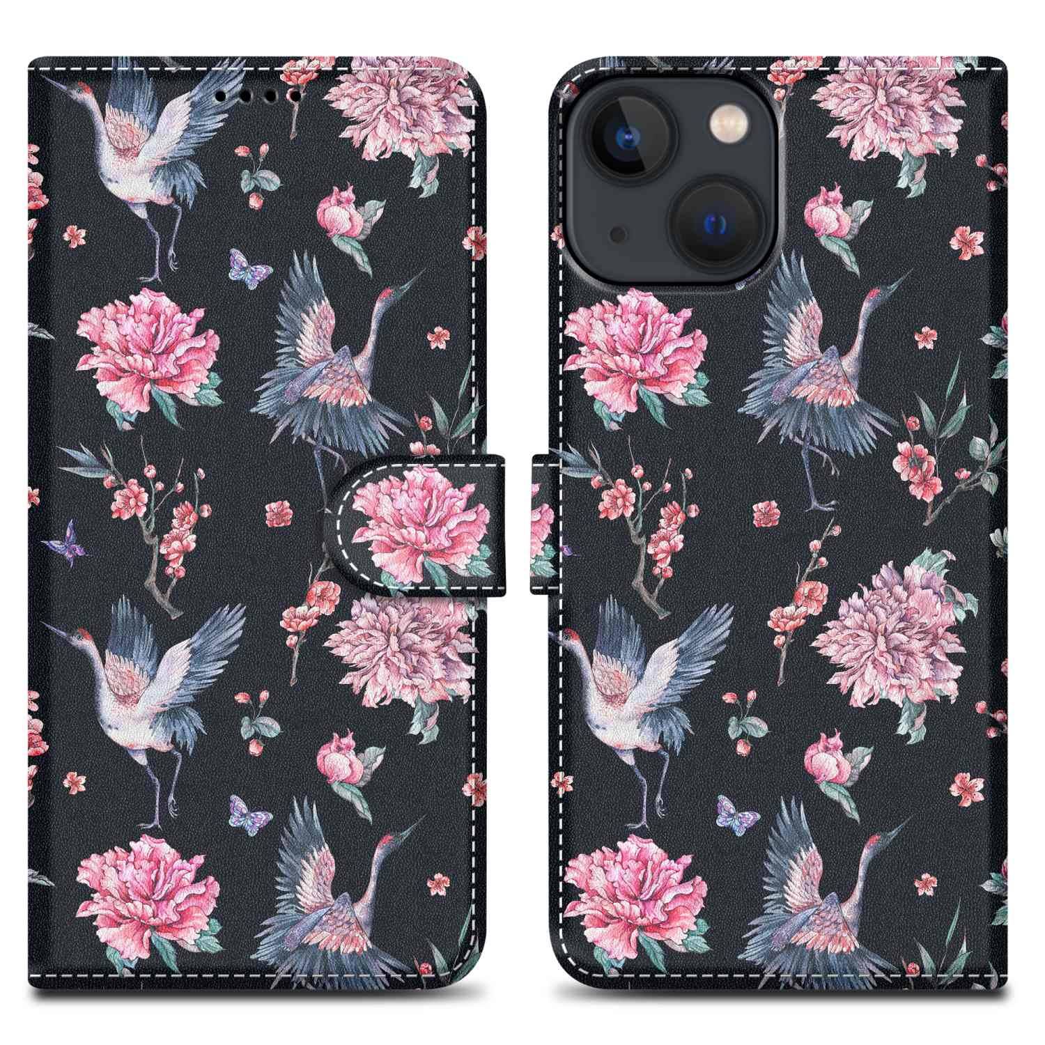 Cadorabo Schutzhülle für Apple iPhone 13 MINI Hülle Design Schwarz Handyhülle Schutzhülle Etui Magnetisch Case Cover