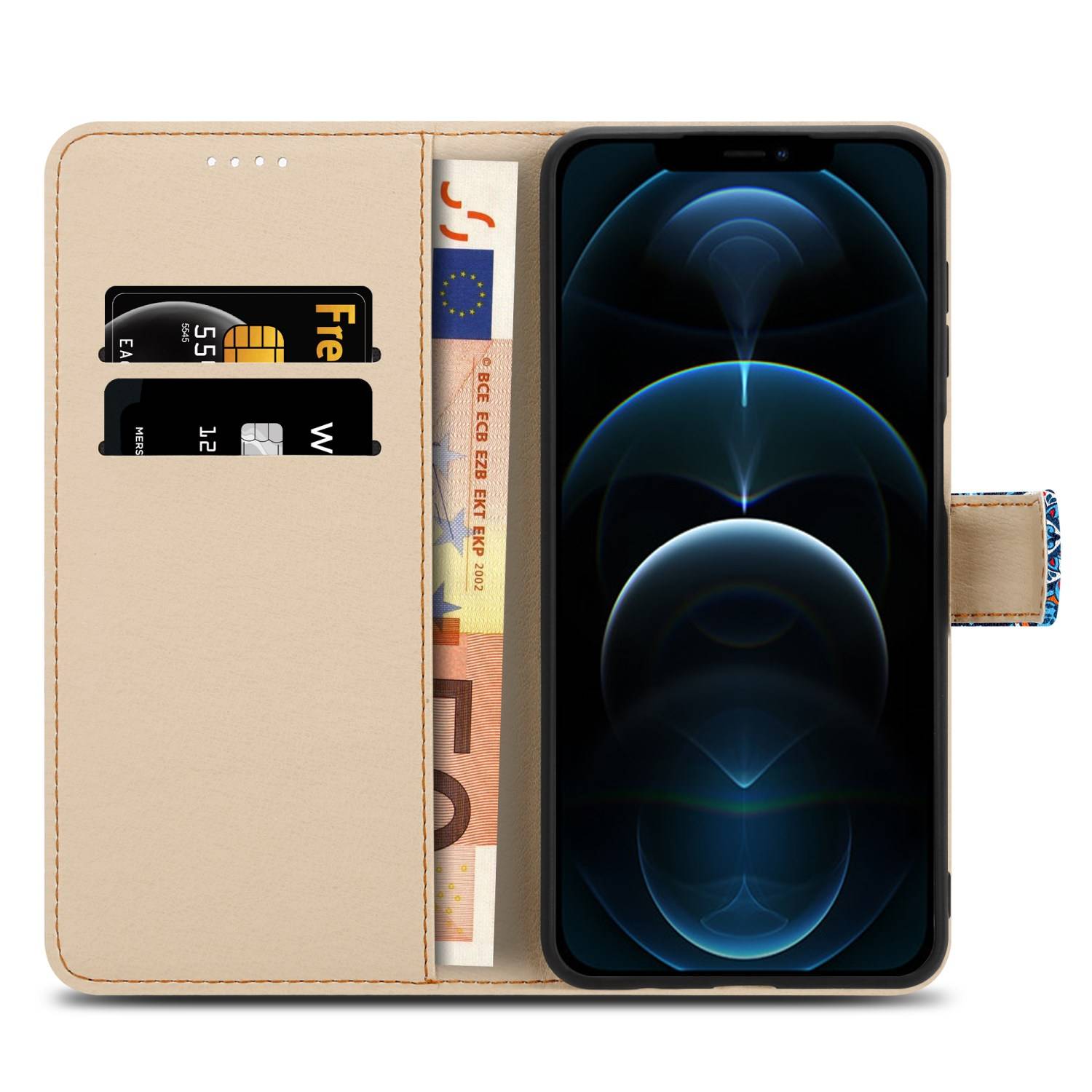Cadorabo Schutzhülle für Apple iPhone 13 PRO Hülle Design Blau Handyhülle Schutzhülle Etui Magnetisch Case Cover