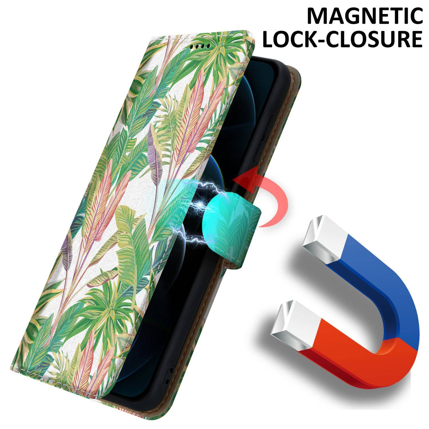 Cadorabo Schutzhülle für Apple iPhone 13 PRO Hülle Design Grüner Regenwald No.8 Handyhülle Schutzhülle Etui Magnetisch