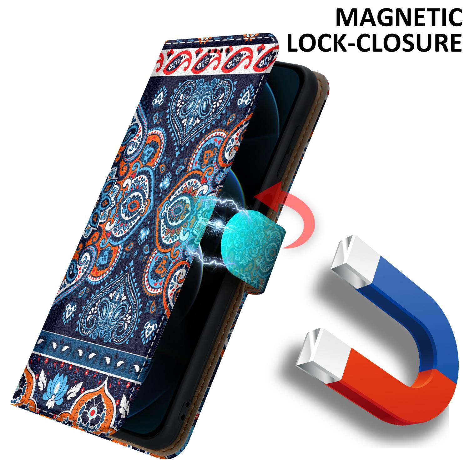 Cadorabo Schutzhülle für Apple iPhone 13 PRO MAX Hülle Design Blau Handyhülle Schutzhülle Etui Magnetisch Case Cover