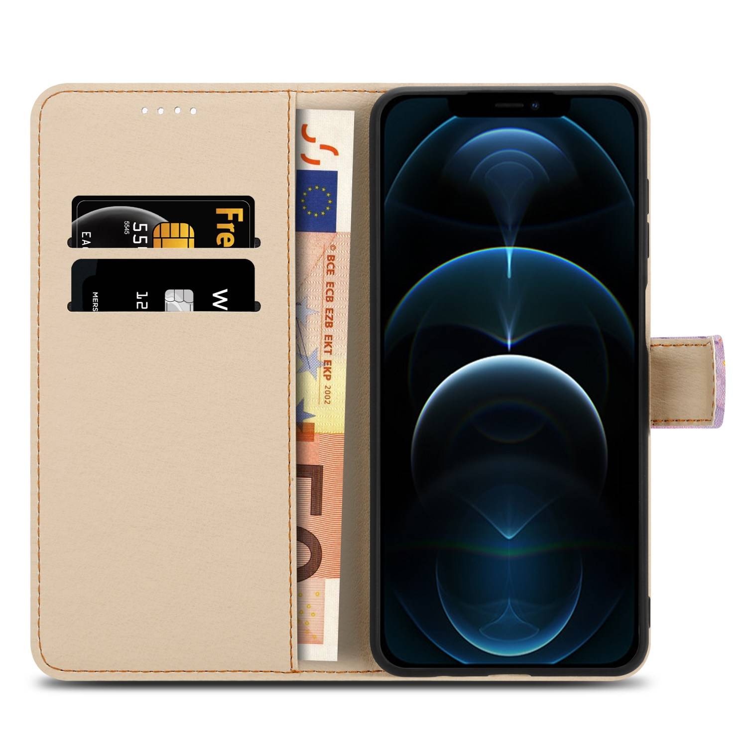 Cadorabo Schutzhülle für Apple iPhone 13 PRO MAX Hülle Design Lila Handyhülle Schutzhülle Etui Magnetisch Case Cover