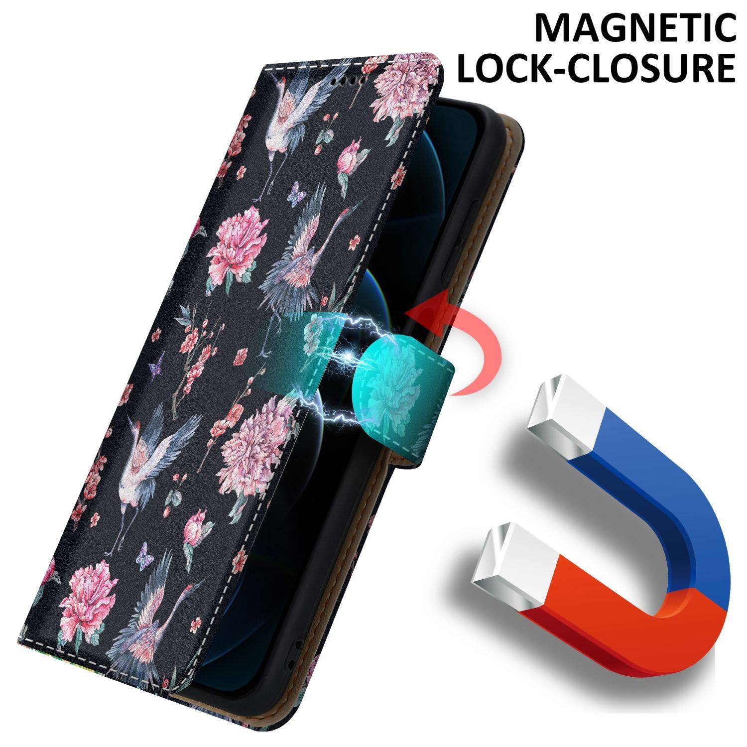 Cadorabo Schutzhülle für Apple iPhone 13 PRO MAX Hülle Design Schwarz Handyhülle Schutzhülle Etui Magnetisch Case Cover